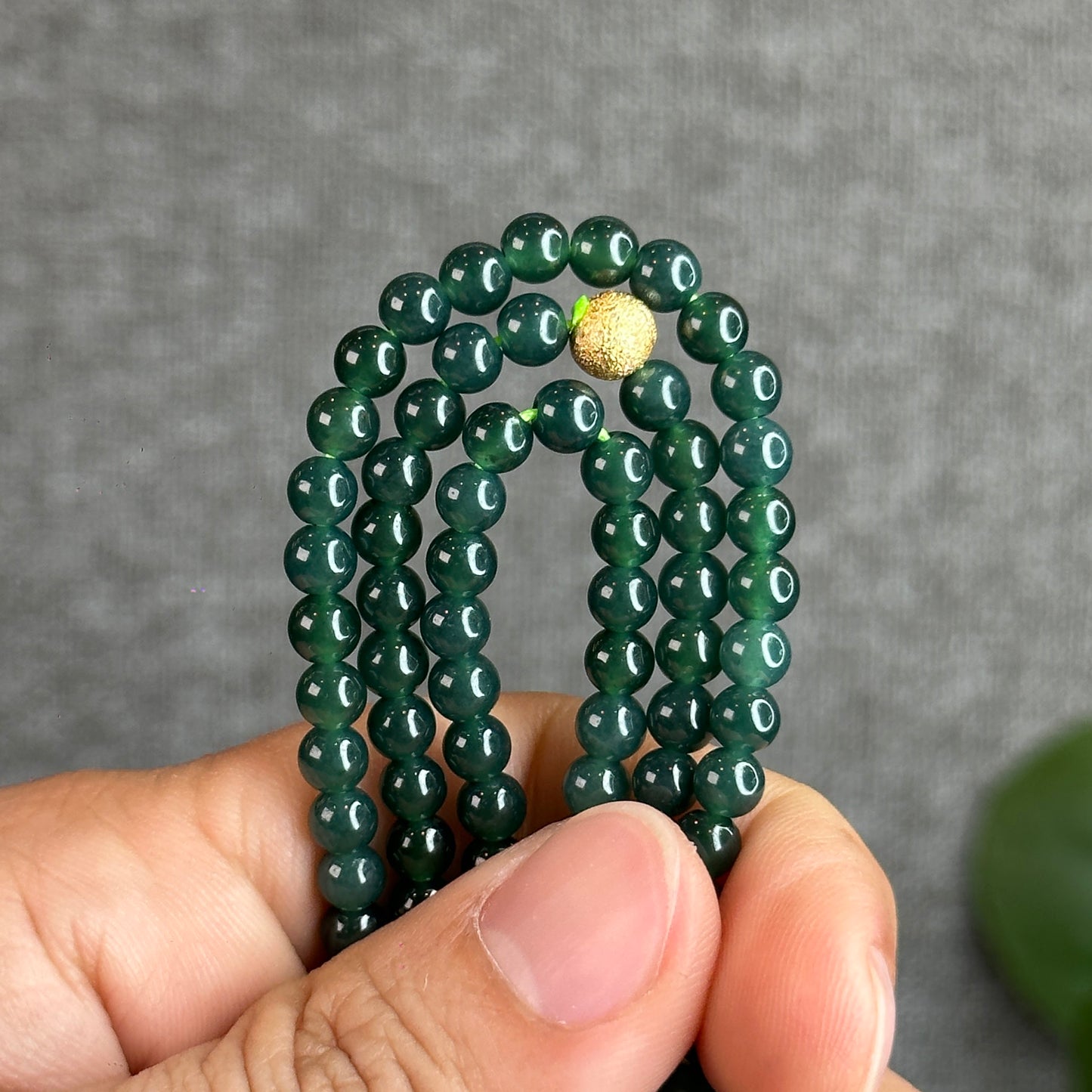 Water green Natural Jadeite Jade VIP Triple Wrap Bracelet Size 5mm