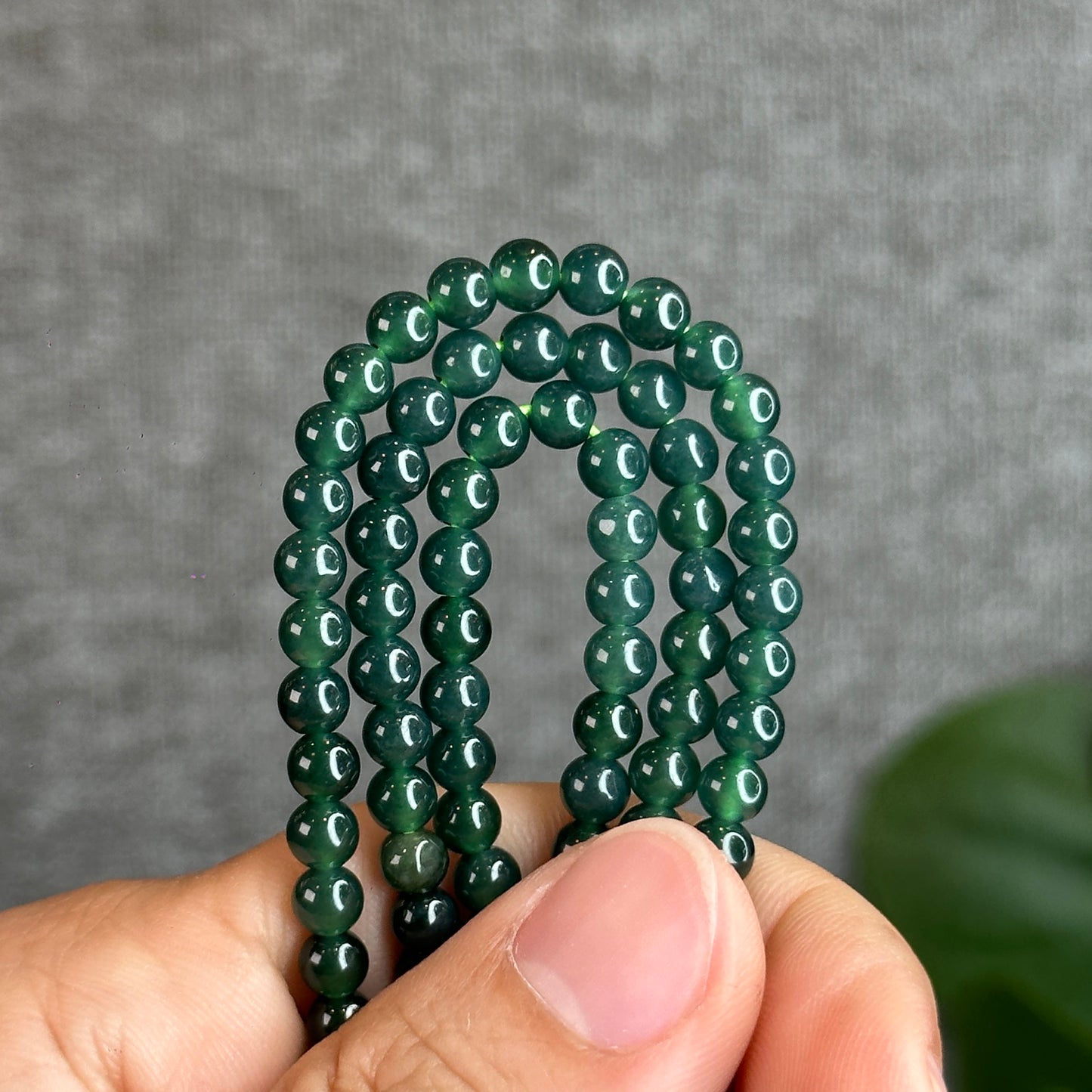 Water green Natural Jadeite Jade VIP Triple Wrap Bracelet Size 5mm