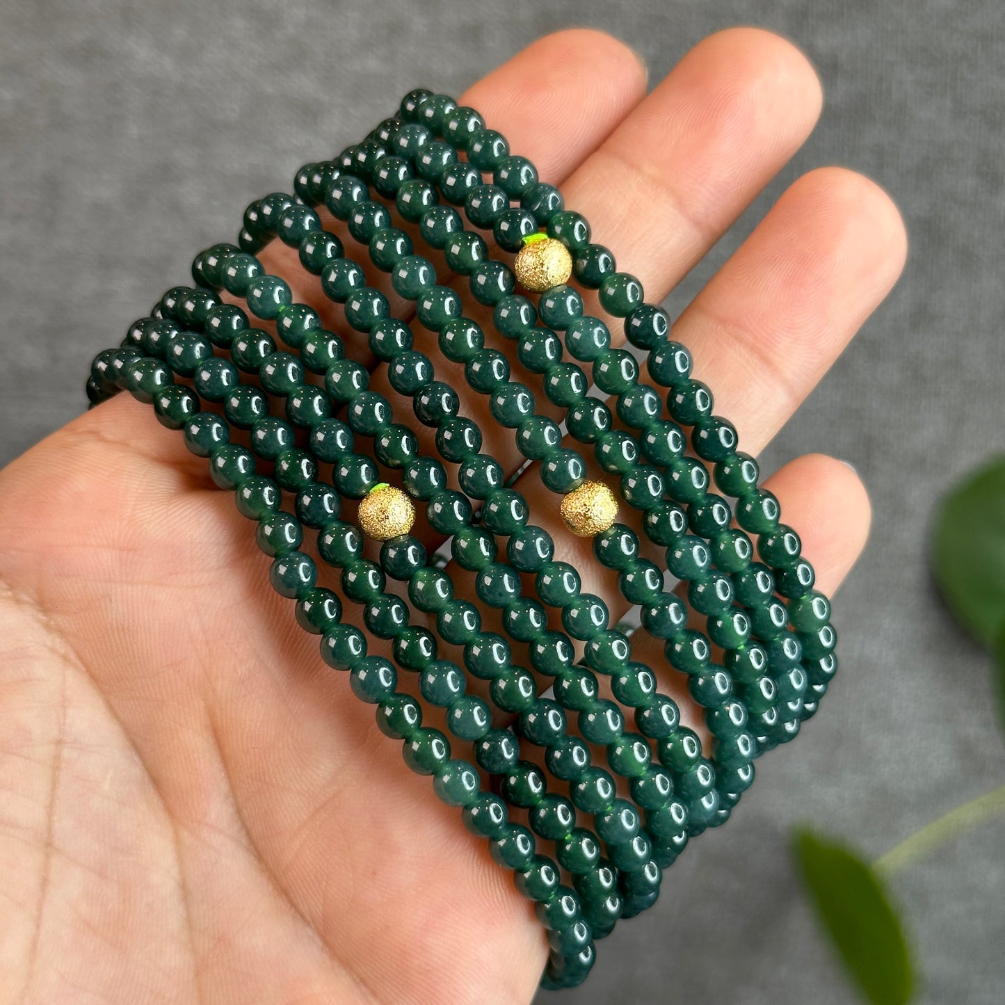 Water green Natural Jadeite Jade VIP Triple Wrap Bracelet Size 5mm