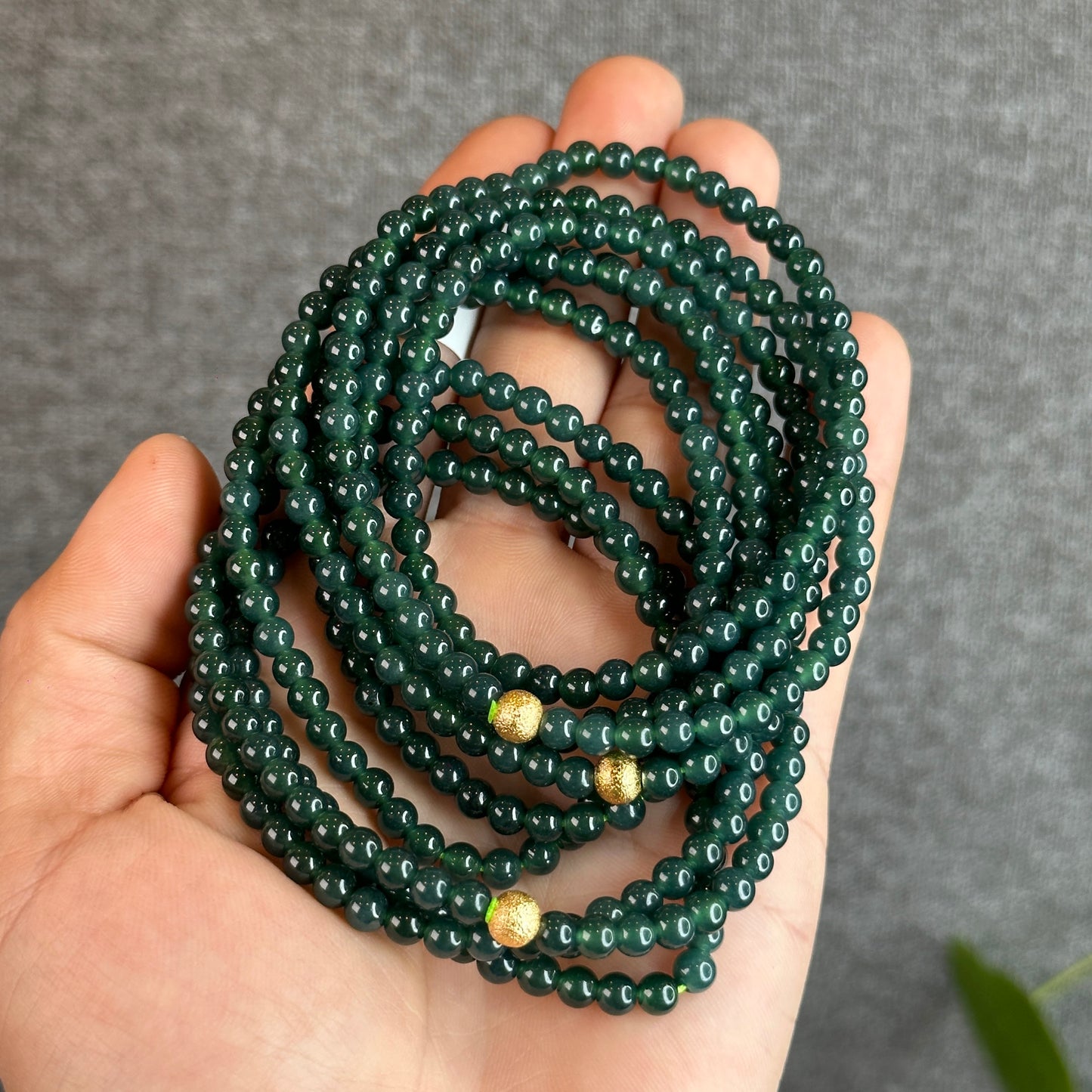Water green Natural Jadeite Jade VIP Triple Wrap Bracelet Size 5mm