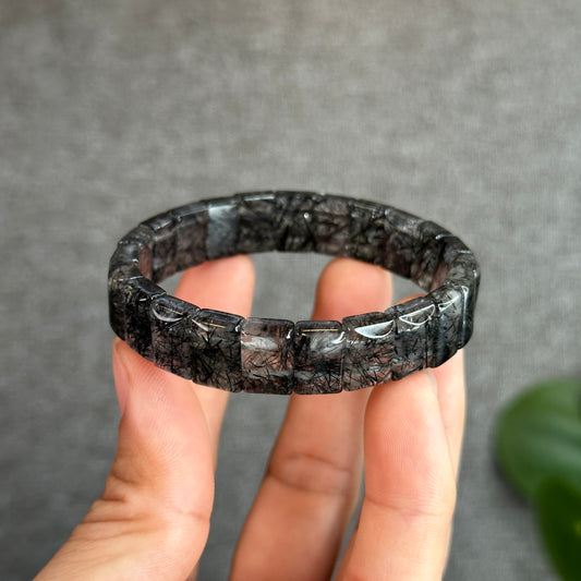 Natural Black Rutilated Quartz flat style 12x 8mm