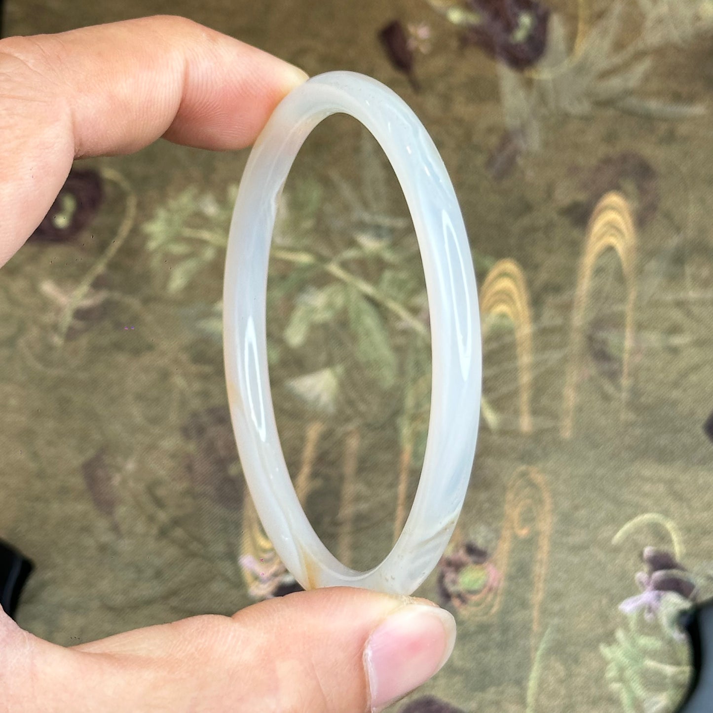Natural White Chalcedony Bangle Chopstick Style Size 60 mm