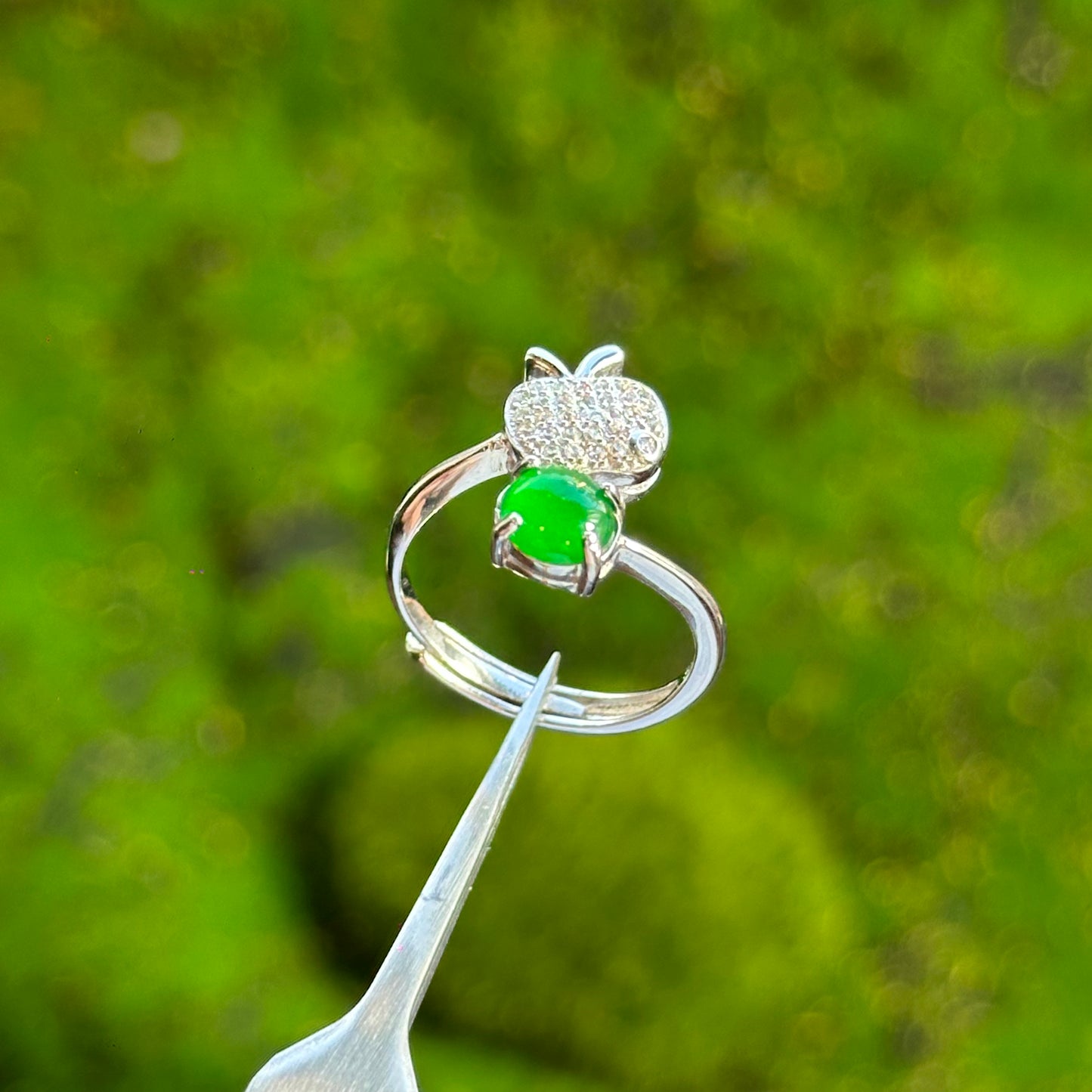 Apple Icy Imperial Green Natural Jadeite Jade Ring Free size in Silver 925 Setting