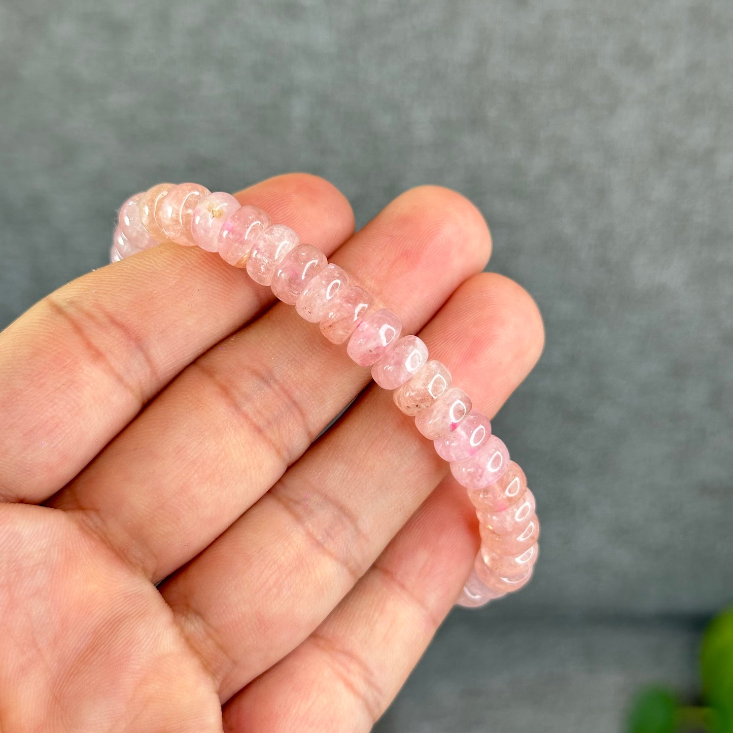 Natural Morganite rondelle Bracelet Size 8mm ( brazil )