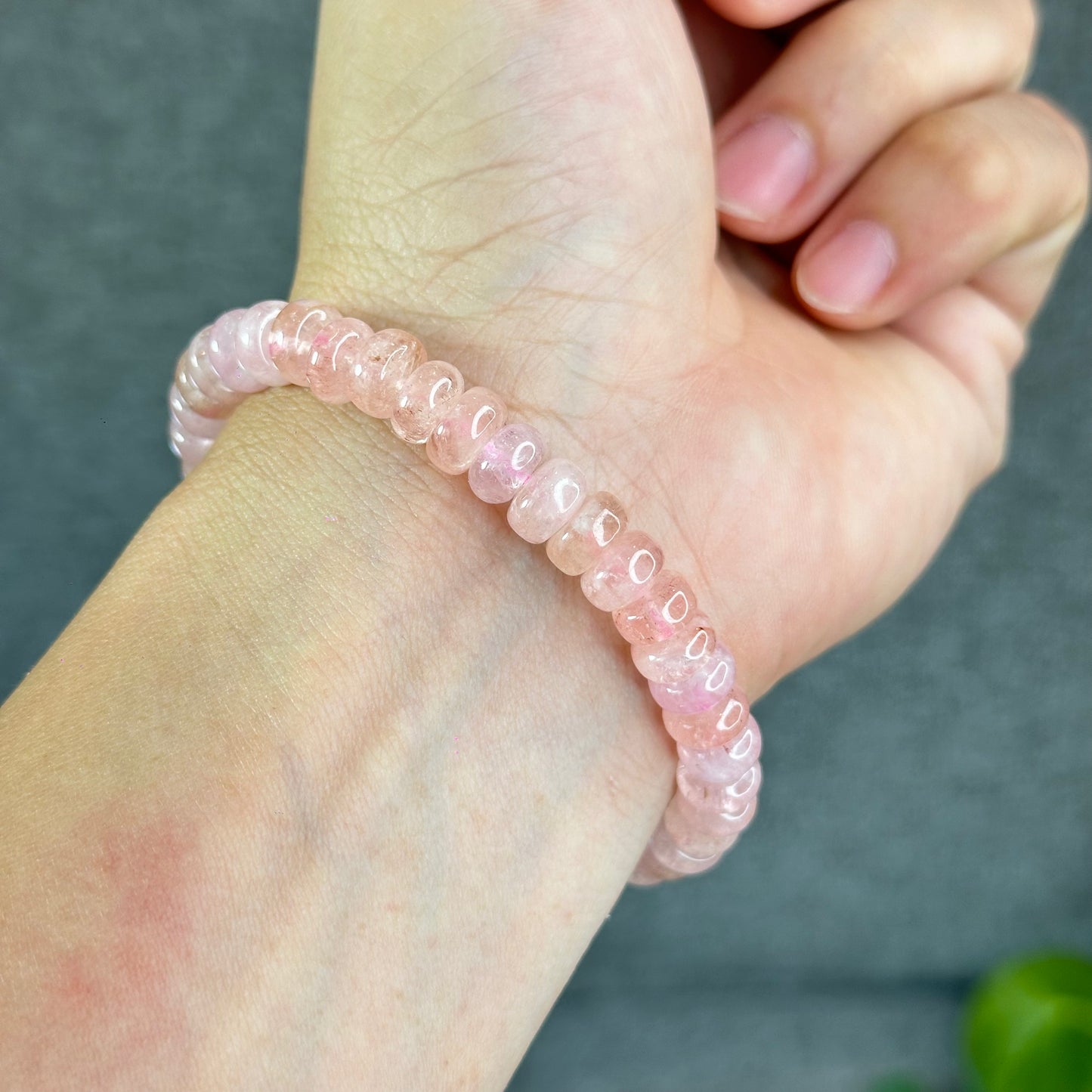Natural Morganite rondelle Bracelet Size 8mm ( brazil )