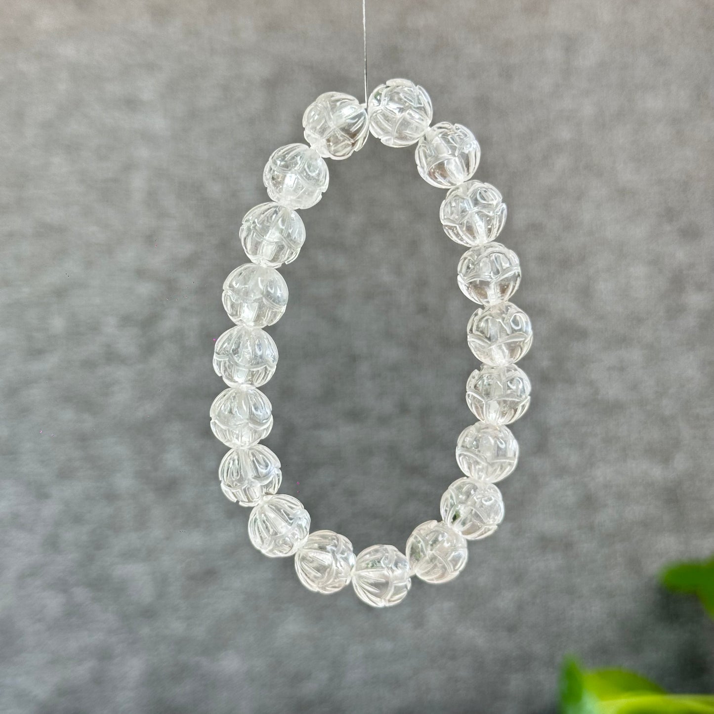 Lotus Carved Natural Clear Quartz Bracelet Size 10mm