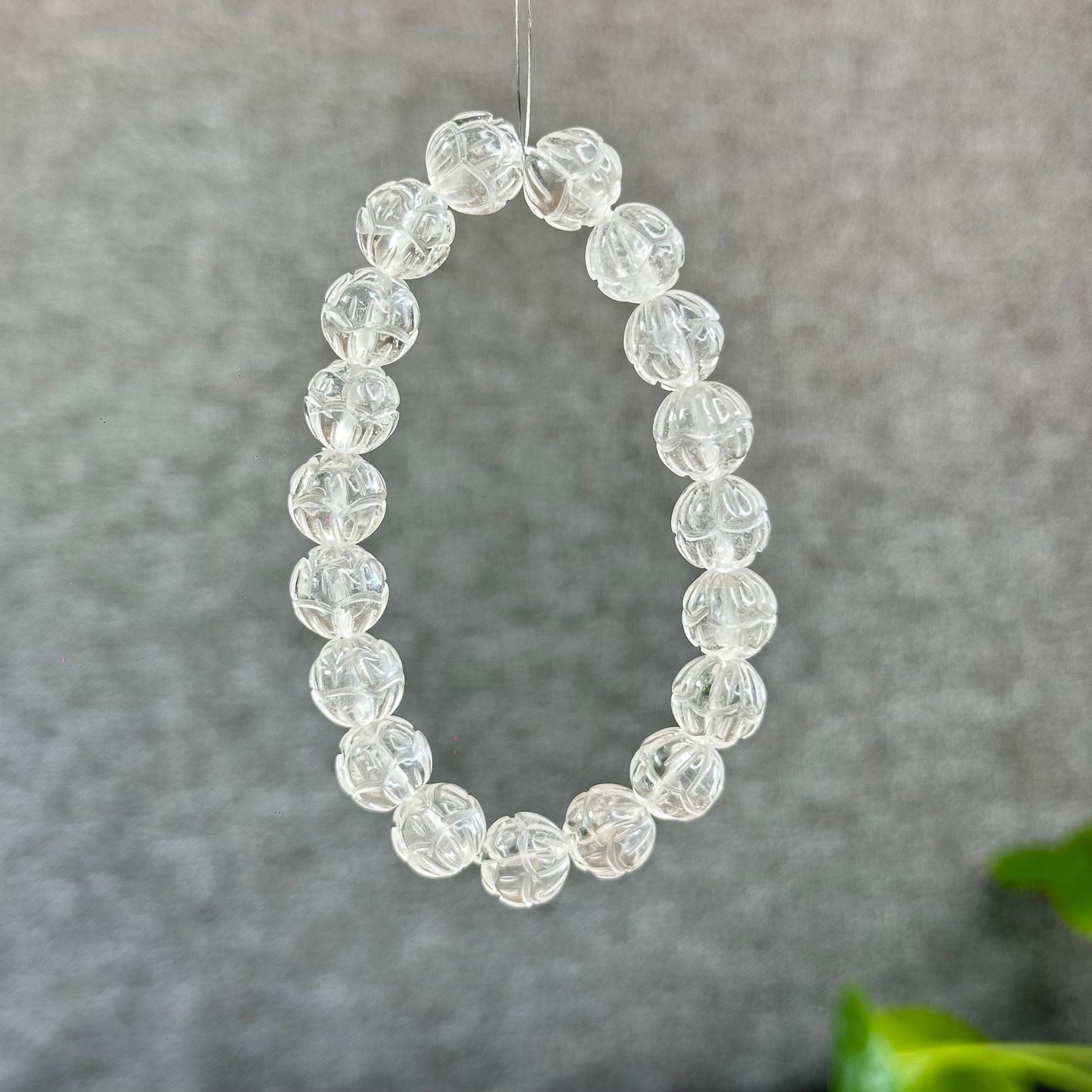 Lotus Carved Natural Clear Quartz Bracelet Size 10mm