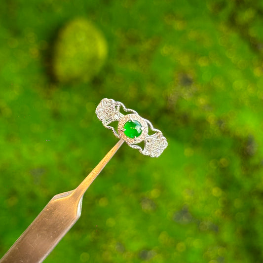 Butterfly Face Icy Imperial Green Jadeite Jade Ring  - Natural Stone