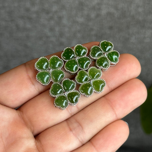 4 Leaf Nephrite Jade silver Charm - Genuine Stone