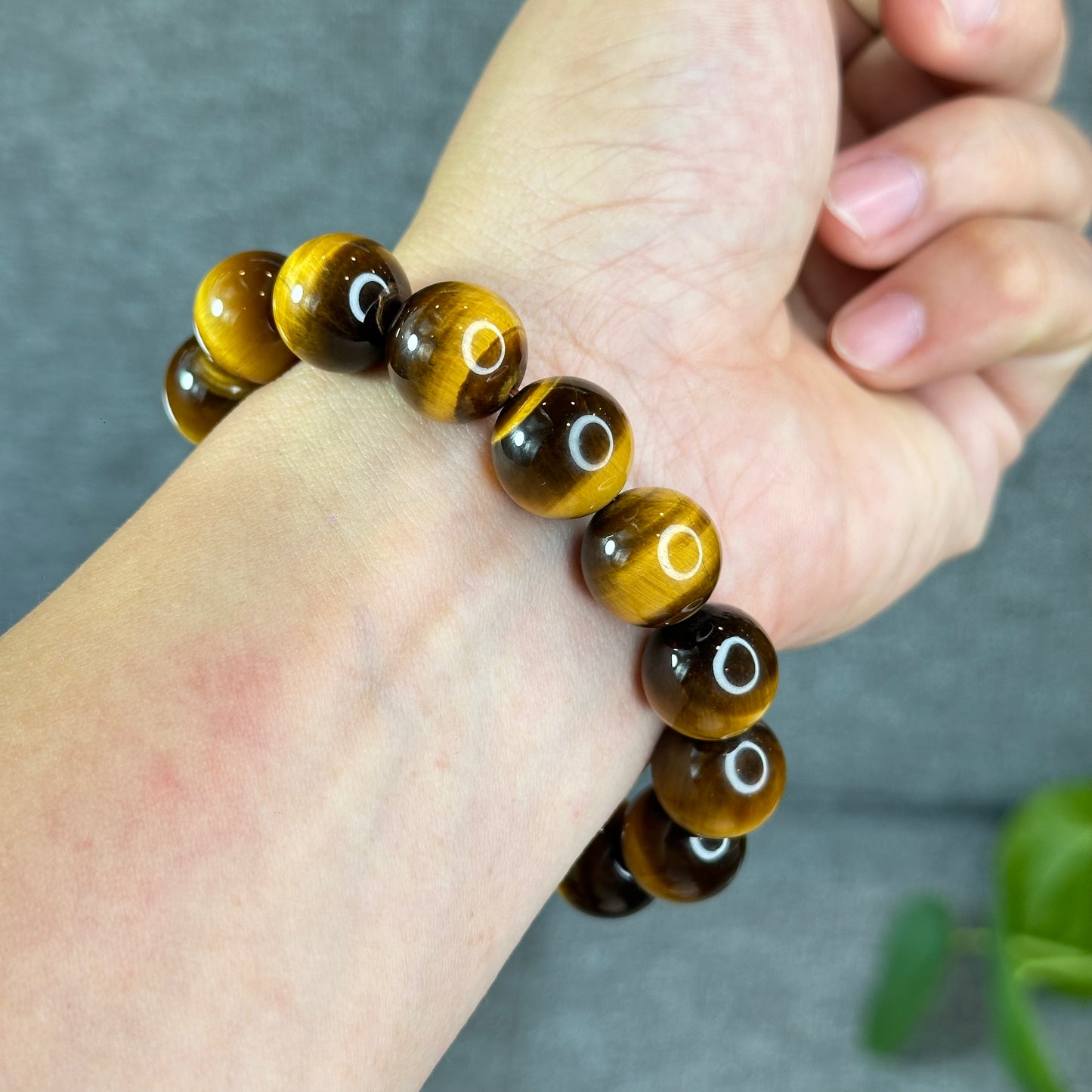 Bracelet Oeil de Tigre Marron Doré Taille 14 mm