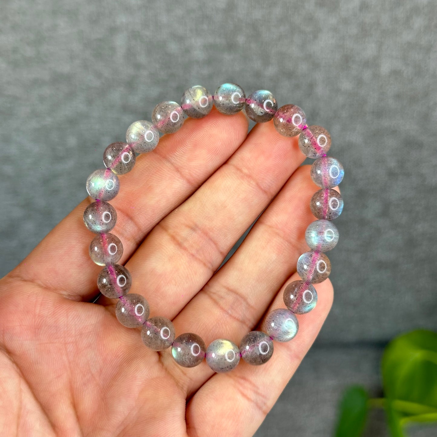 Natural Pink Labradorite Bracelet Size 8.5 mm
