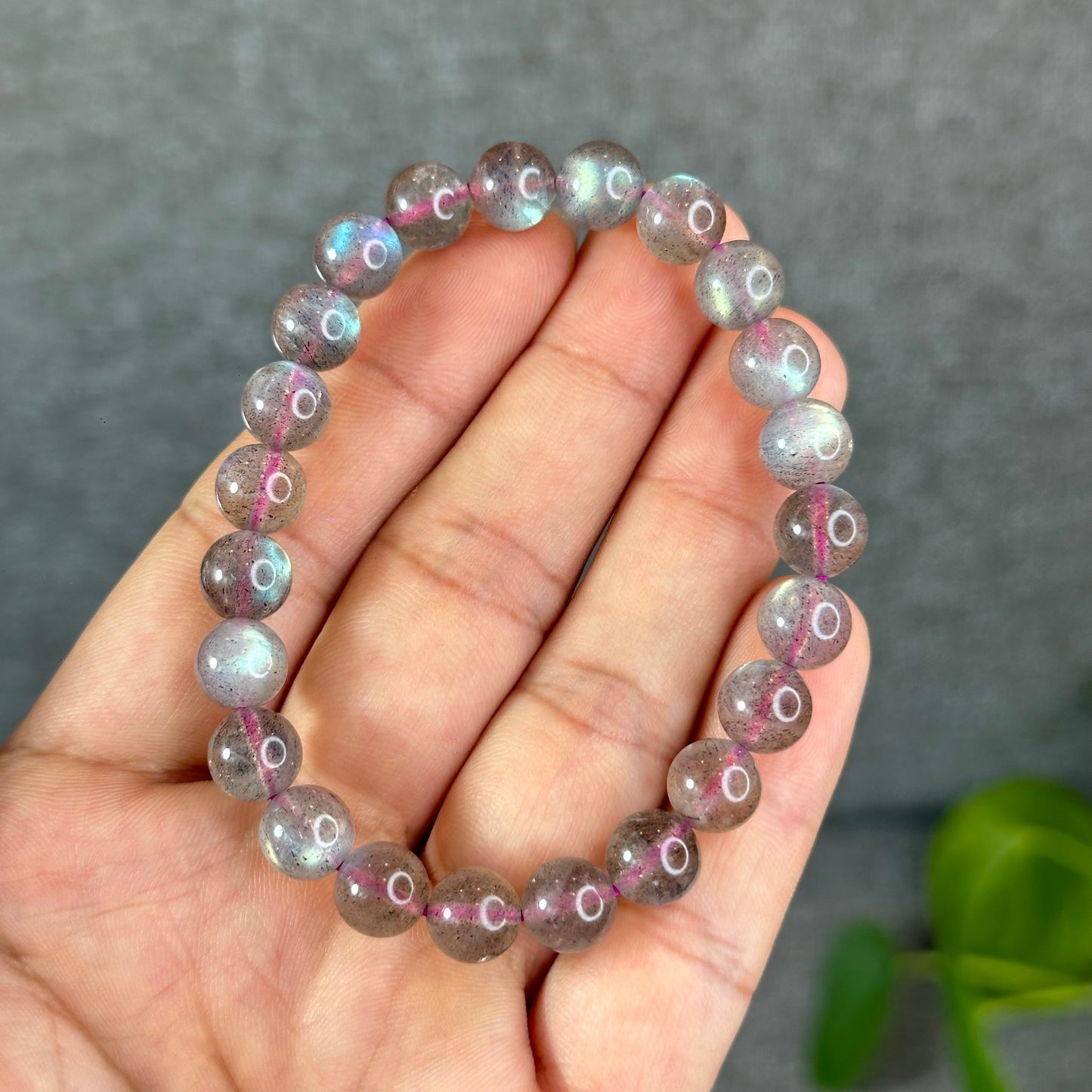 Natural Pink Labradorite Bracelet Size 8.5 mm