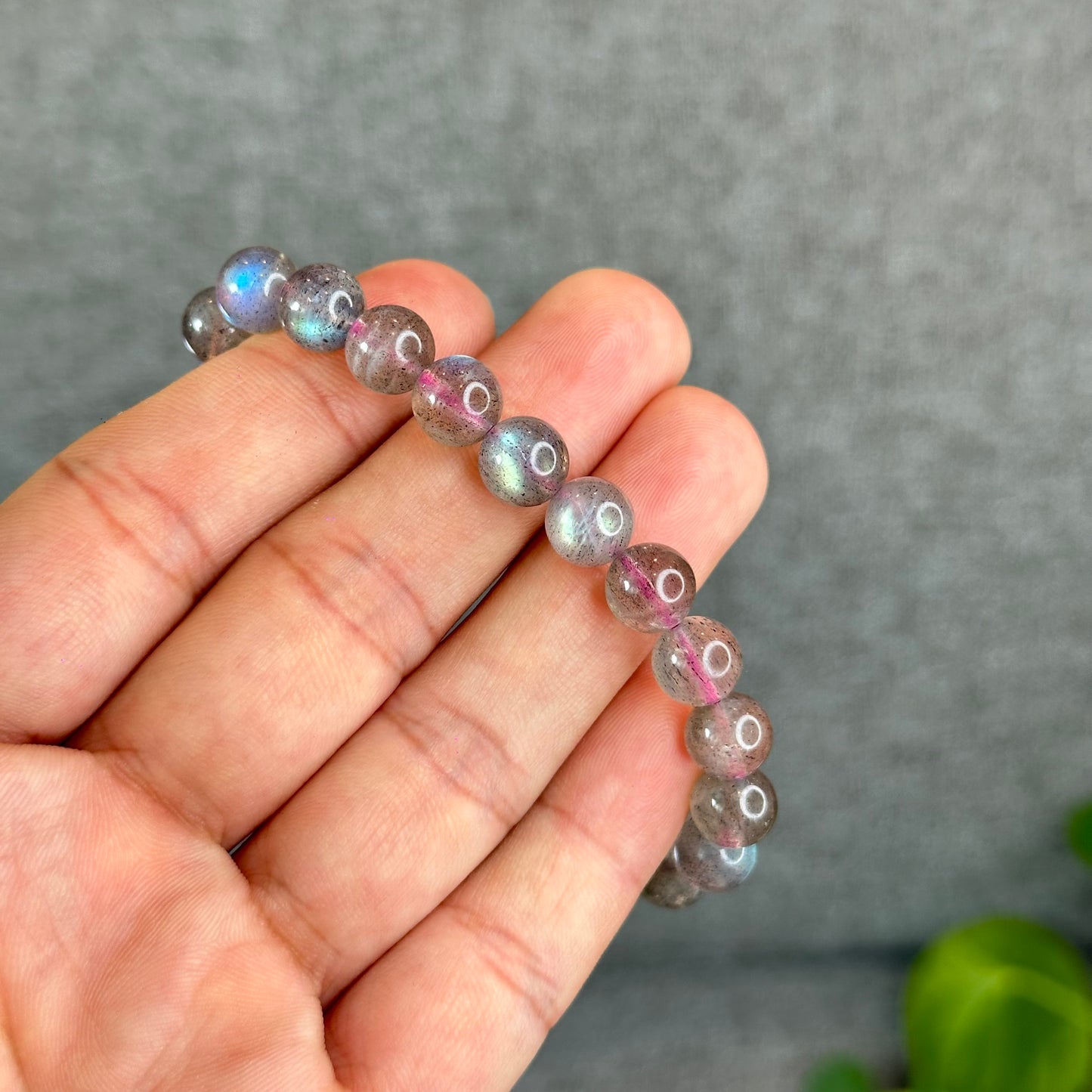 Natural Pink Labradorite Bracelet Size 8.5 mm