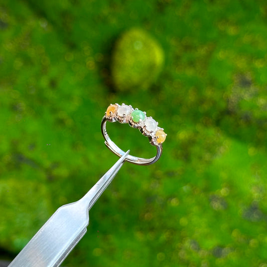 5 Stone Multi Colour Jadeite Jade Ring in Silver Setting  - Natural Stone