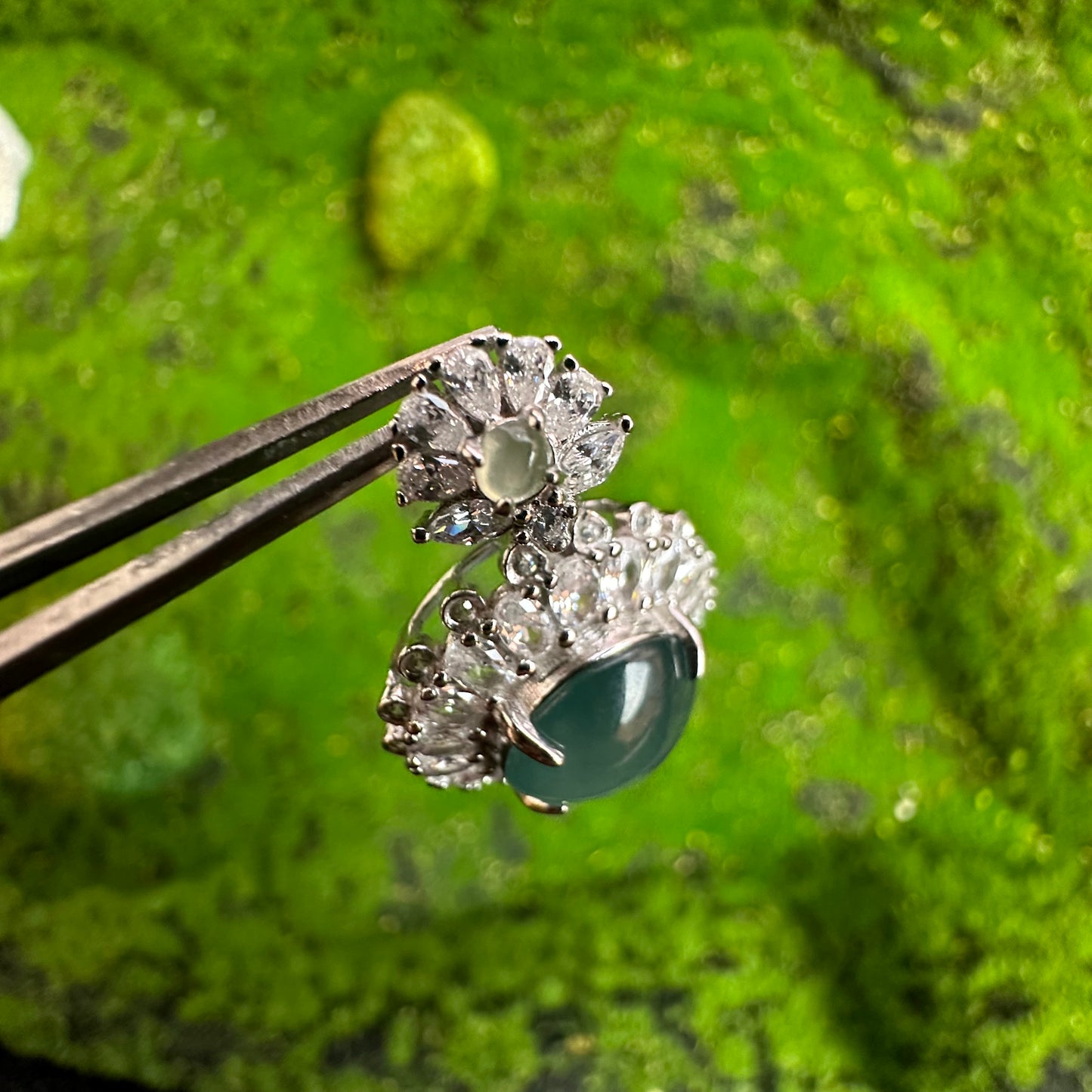 Round Flower Icy Water Green Natural Jadeite Jade Pendant in Silver 925 Setting
