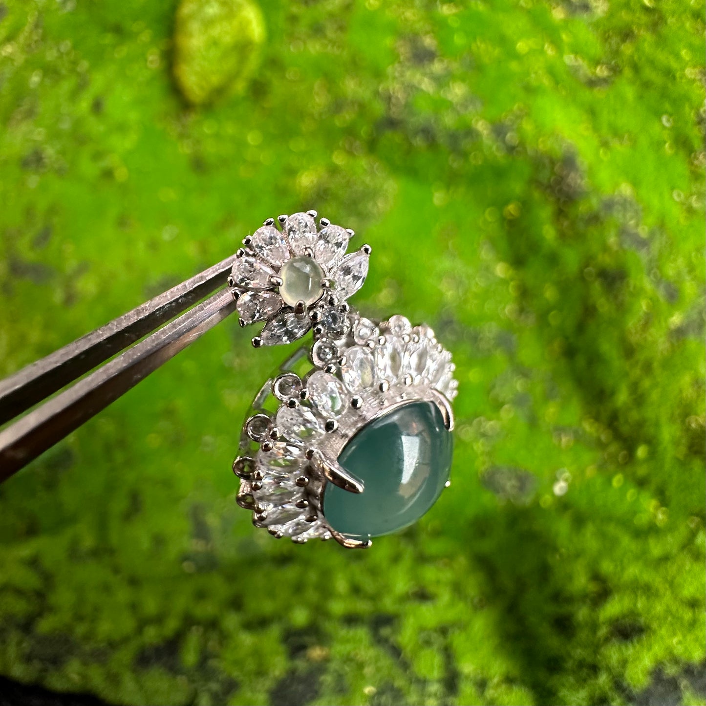 Round Flower Icy Water Green Natural Jadeite Jade Pendant in Silver 925 Setting