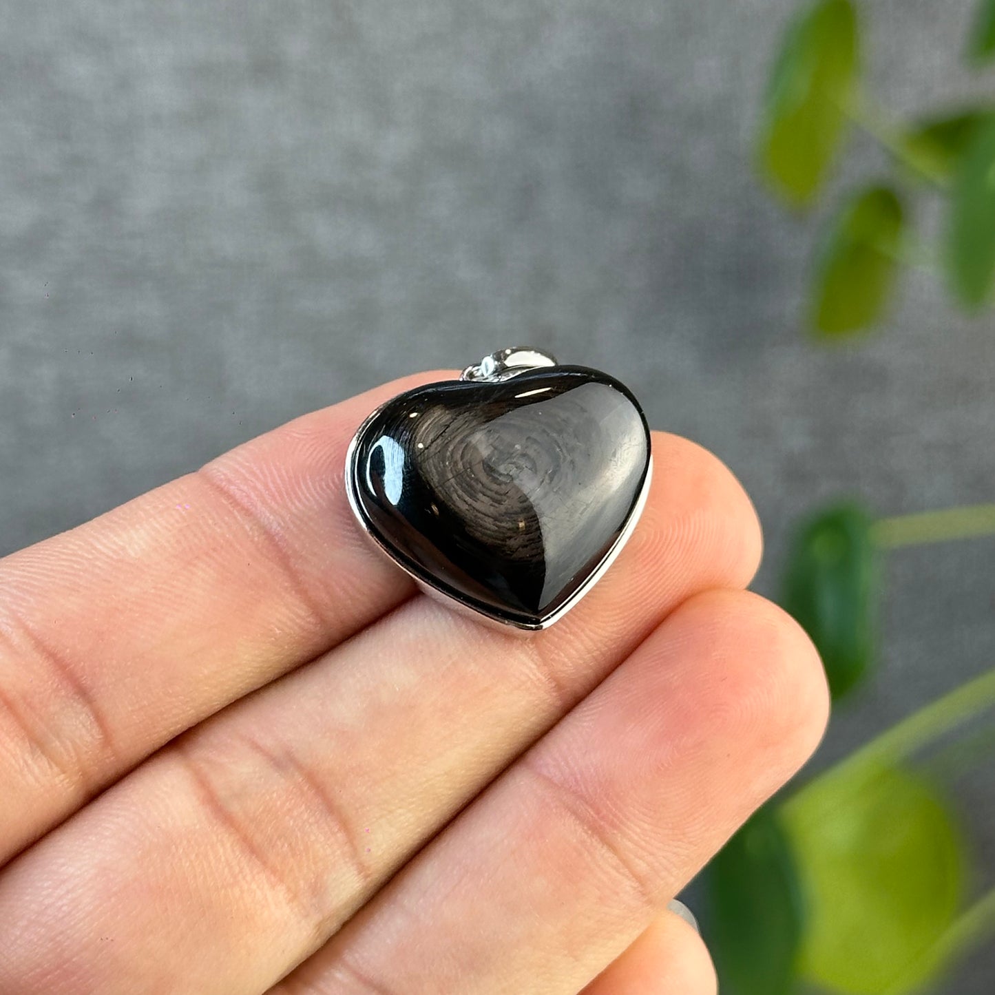 Natural Hyperthene Heart Pendant in Silver Setting