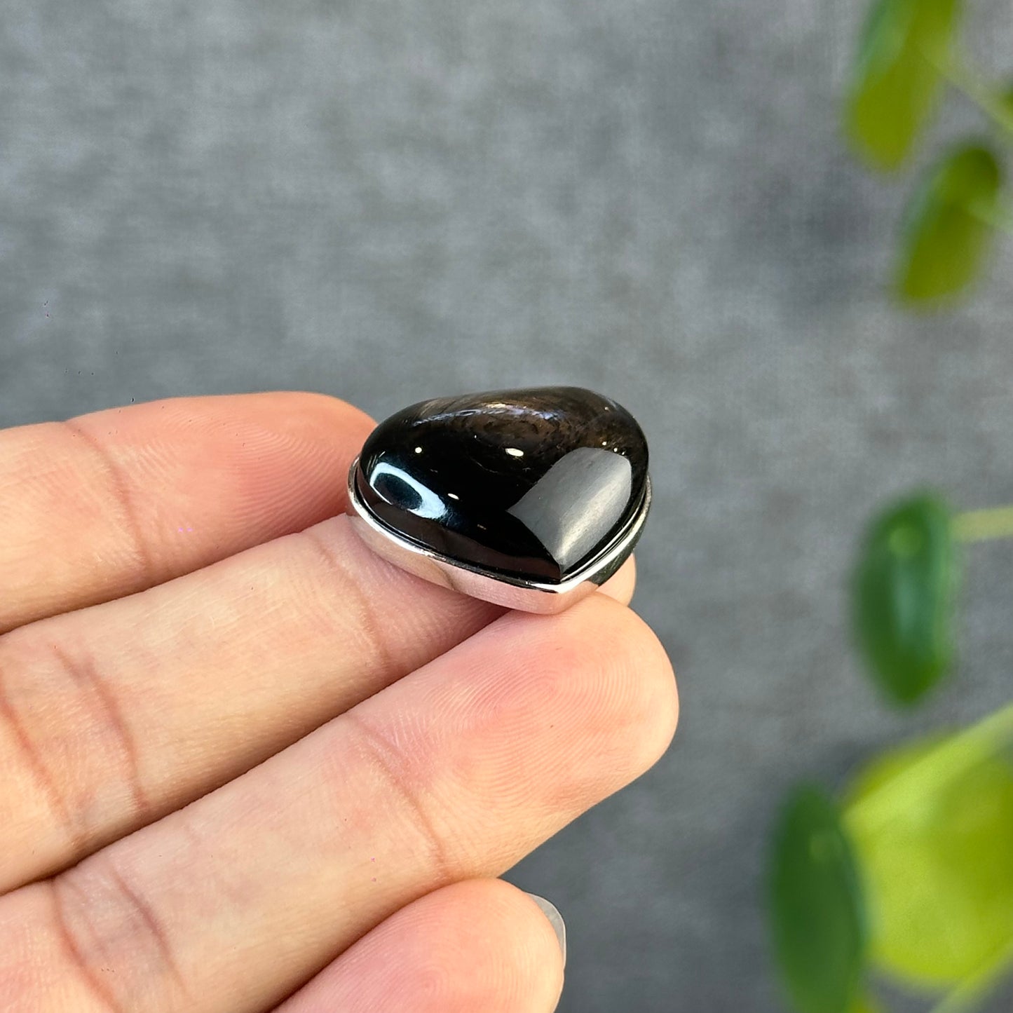 Natural Hyperthene Heart Pendant in Silver Setting