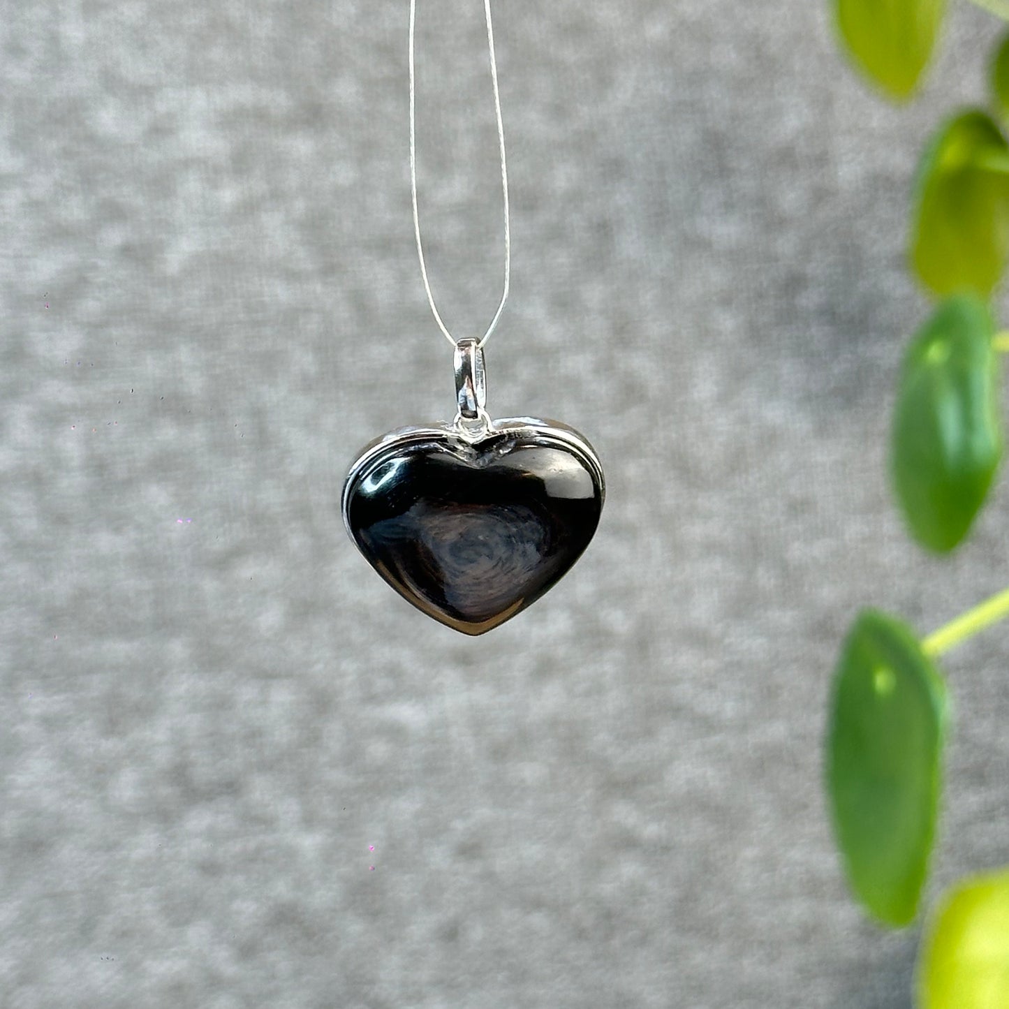 Natural Hyperthene Heart Pendant in Silver Setting