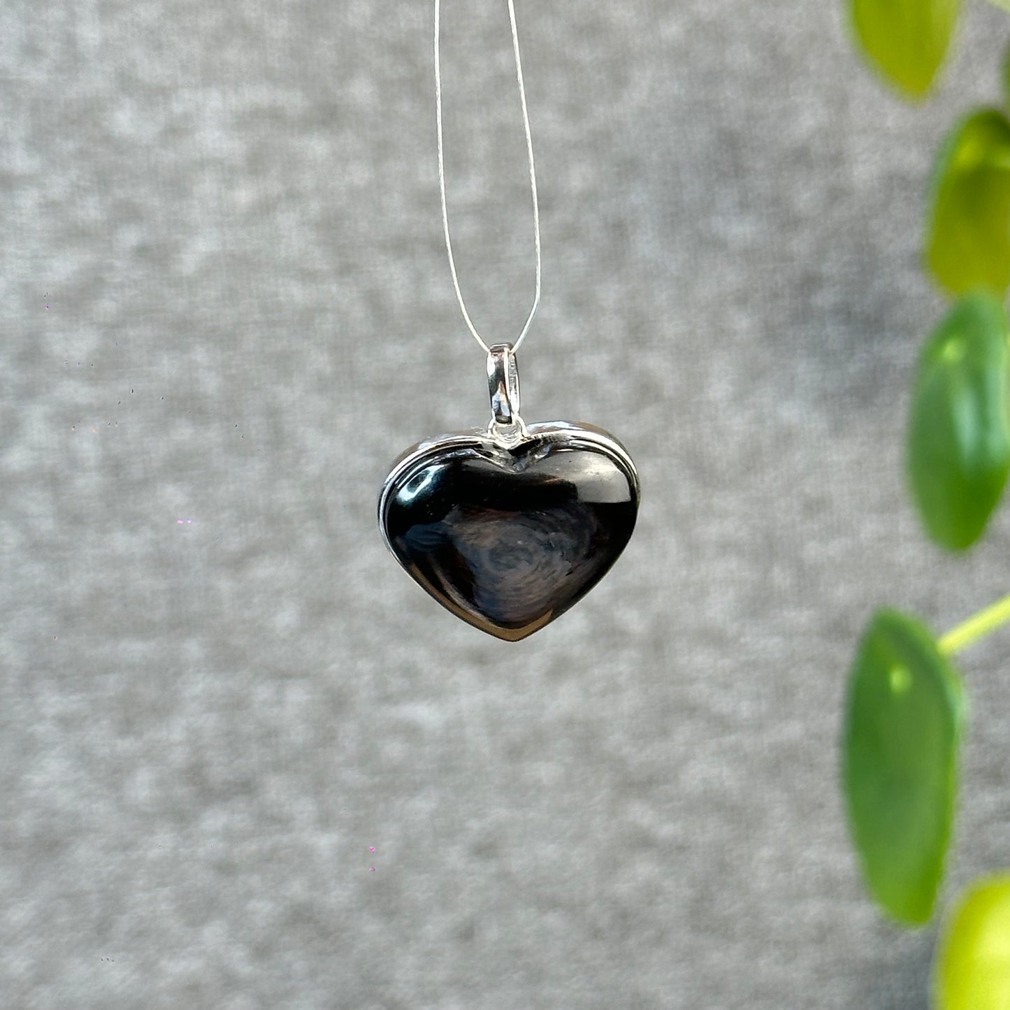 Natural Hyperthene Heart Pendant in Silver Setting