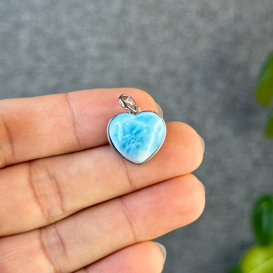 Natural Larimar Heart VIP Pendant in Silver Setting