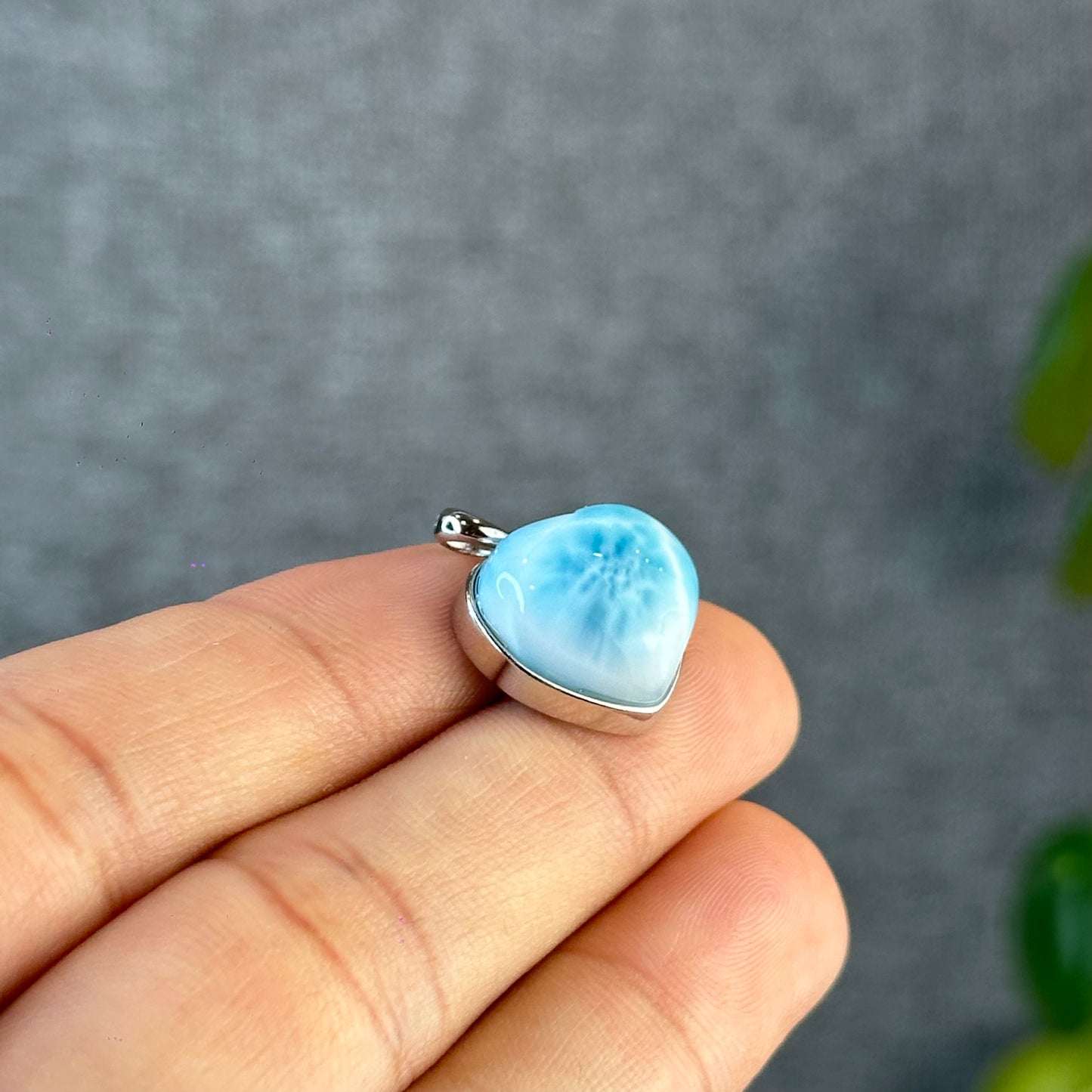 Natural Larimar Heart VIP Pendant in Silver Setting