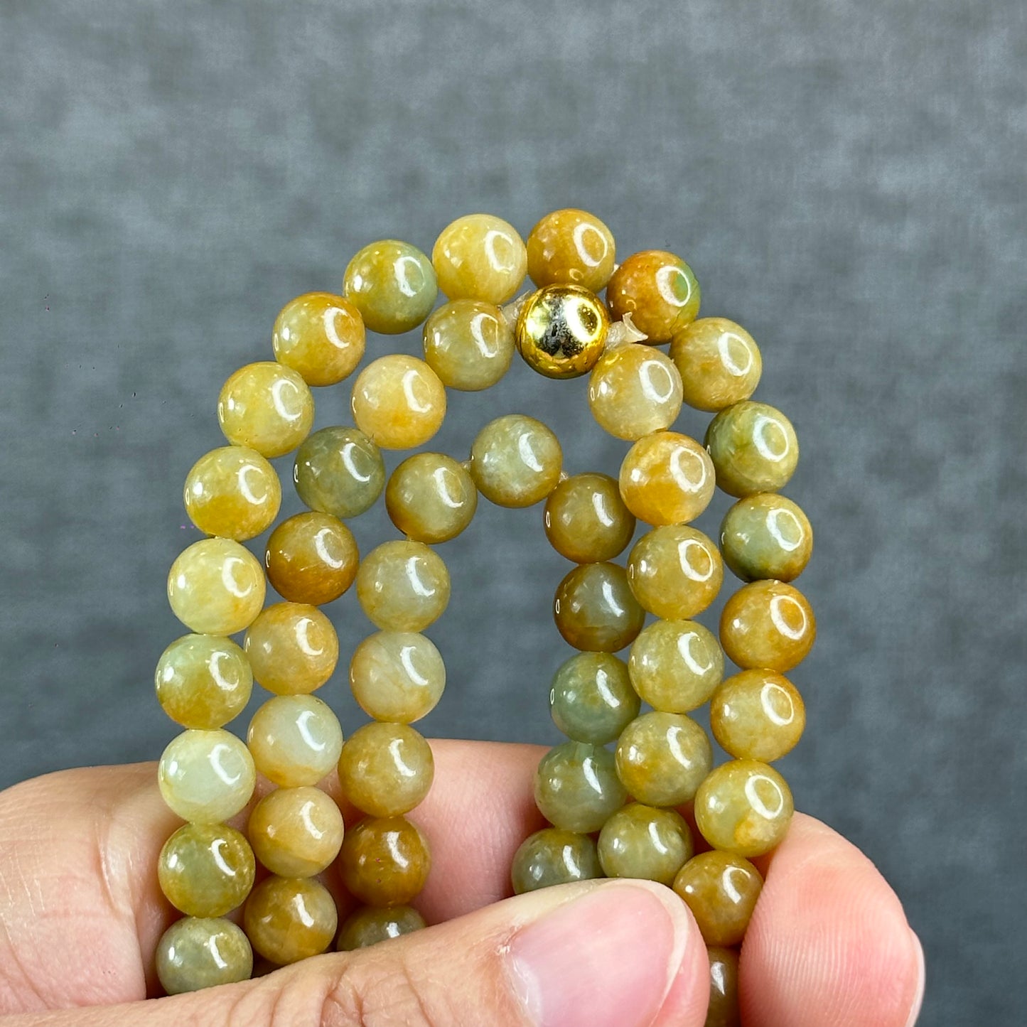 Natural Orange mixed Light Green Jadeite Jade Triple Wrap VIP Bracelet Size 7.8 mm