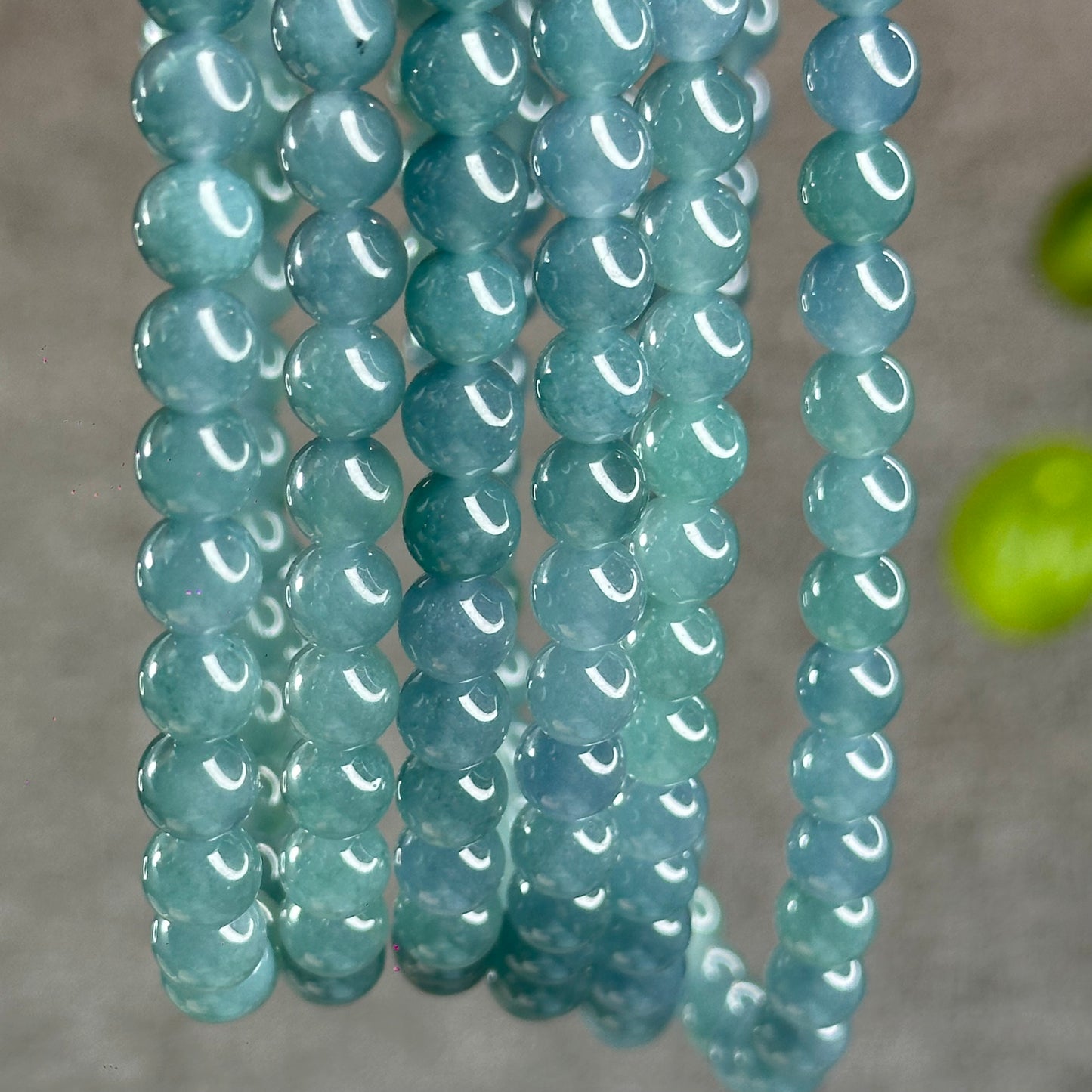 Natural Translucent Light Water Green Jadeite Jade Triple Wrap Bracelet/Necklace Size 6.8 mm