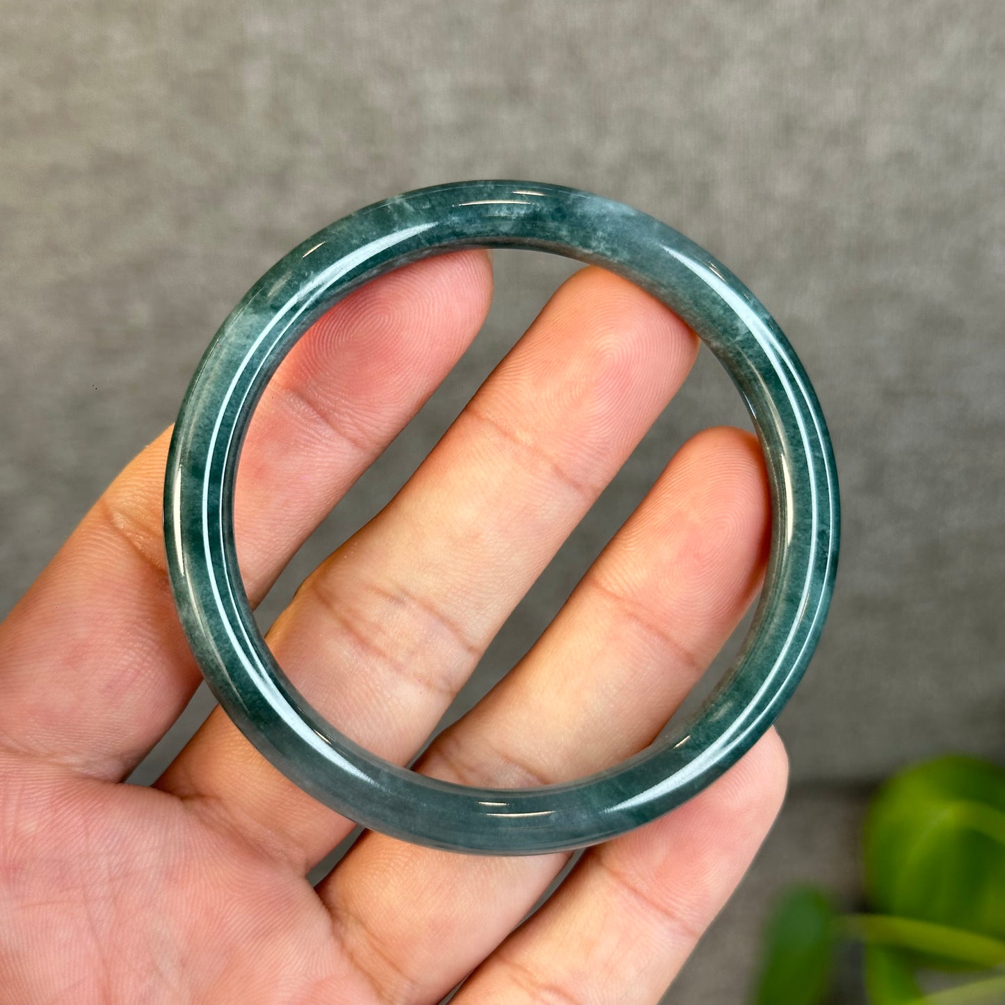 Water Green Semi-Translucent Natural Jadeite Jade Bangle Chopstick Style Size 54 mm