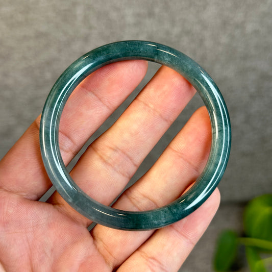 Water Green Semi-Translucent Natural Jadeite Jade Bangle Chopstick Style Size 54 mm