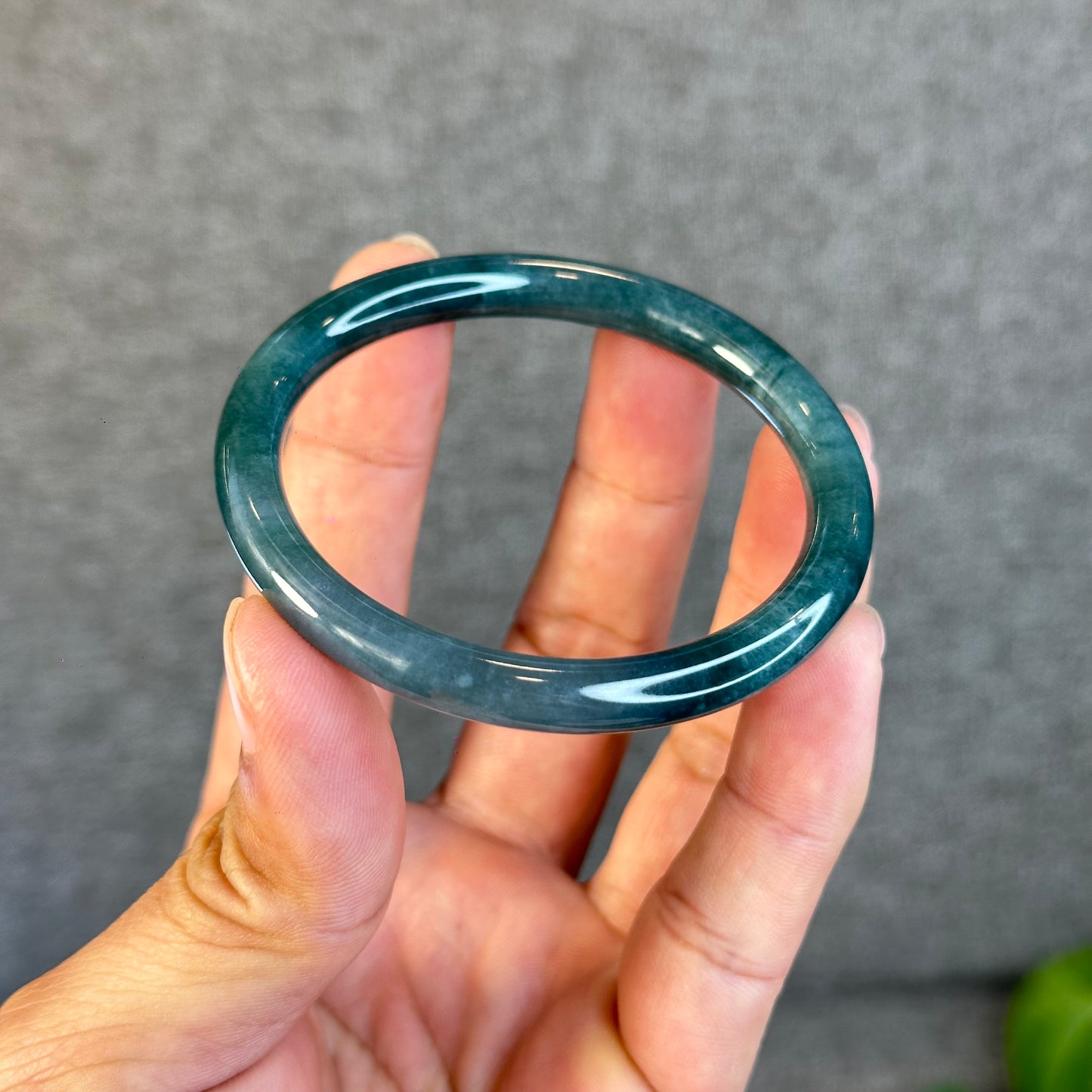 Water Green Semi-Translucent Natural Jadeite Jade Bangle Chopstick Style Size 54 mm
