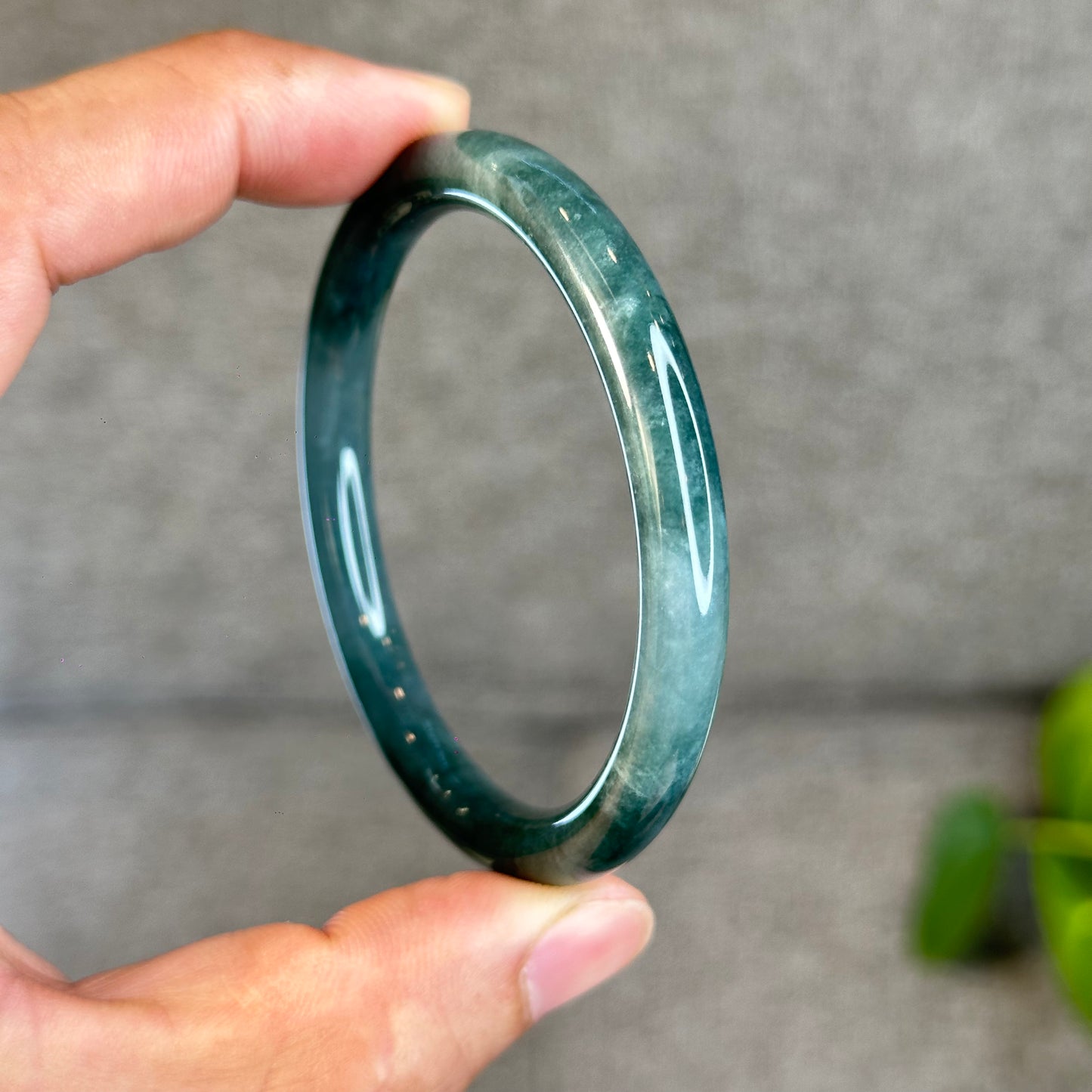 Water Green Semi-Translucent Natural Jadeite Jade Bangle Chopstick Style Size 54 mm