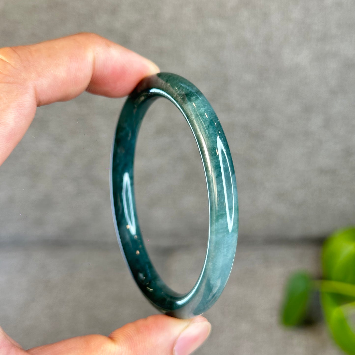 Water Green Semi-Translucent Natural Jadeite Jade Bangle Chopstick Style Size 54 mm