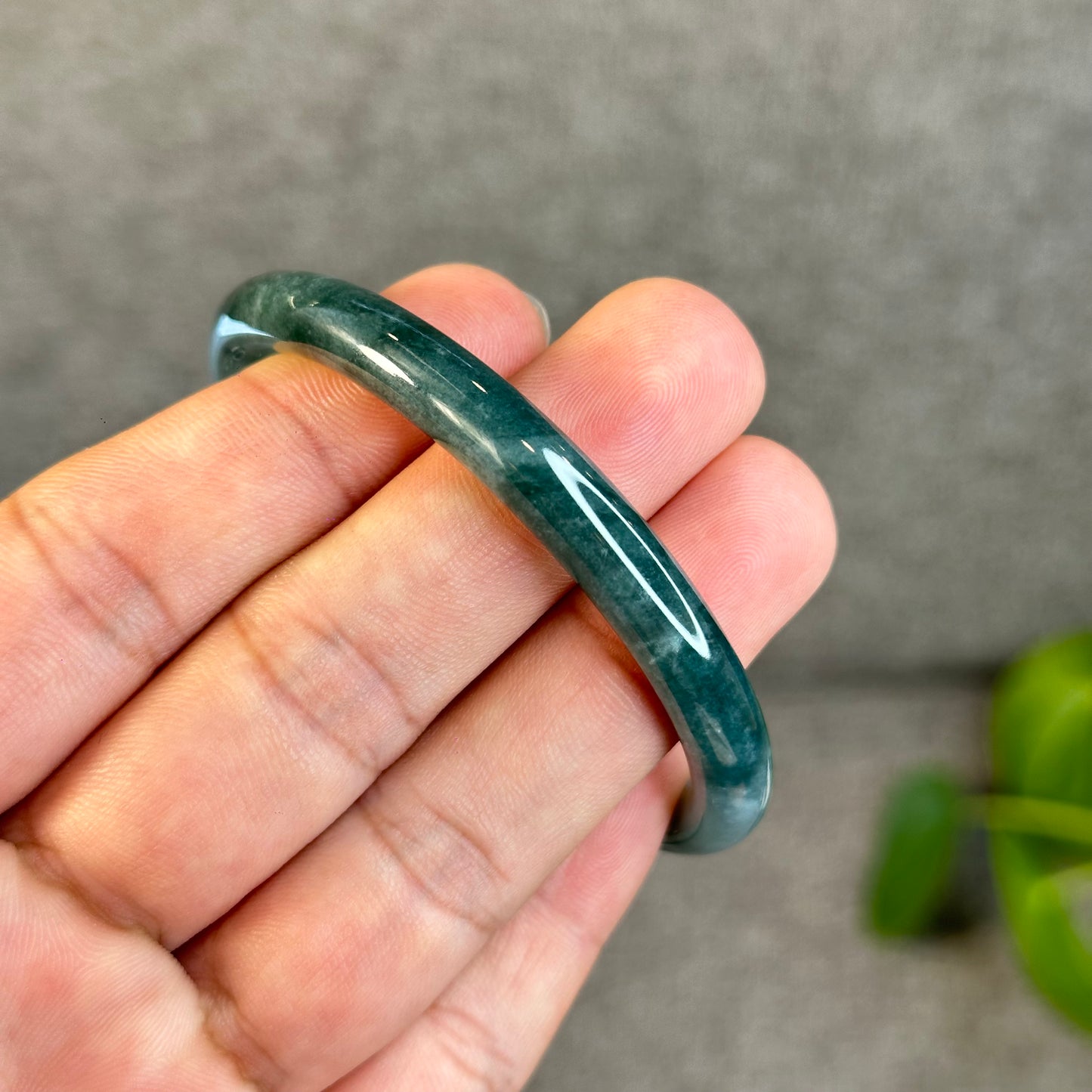Water Green Semi-Translucent Natural Jadeite Jade Bangle Chopstick Style Size 54 mm