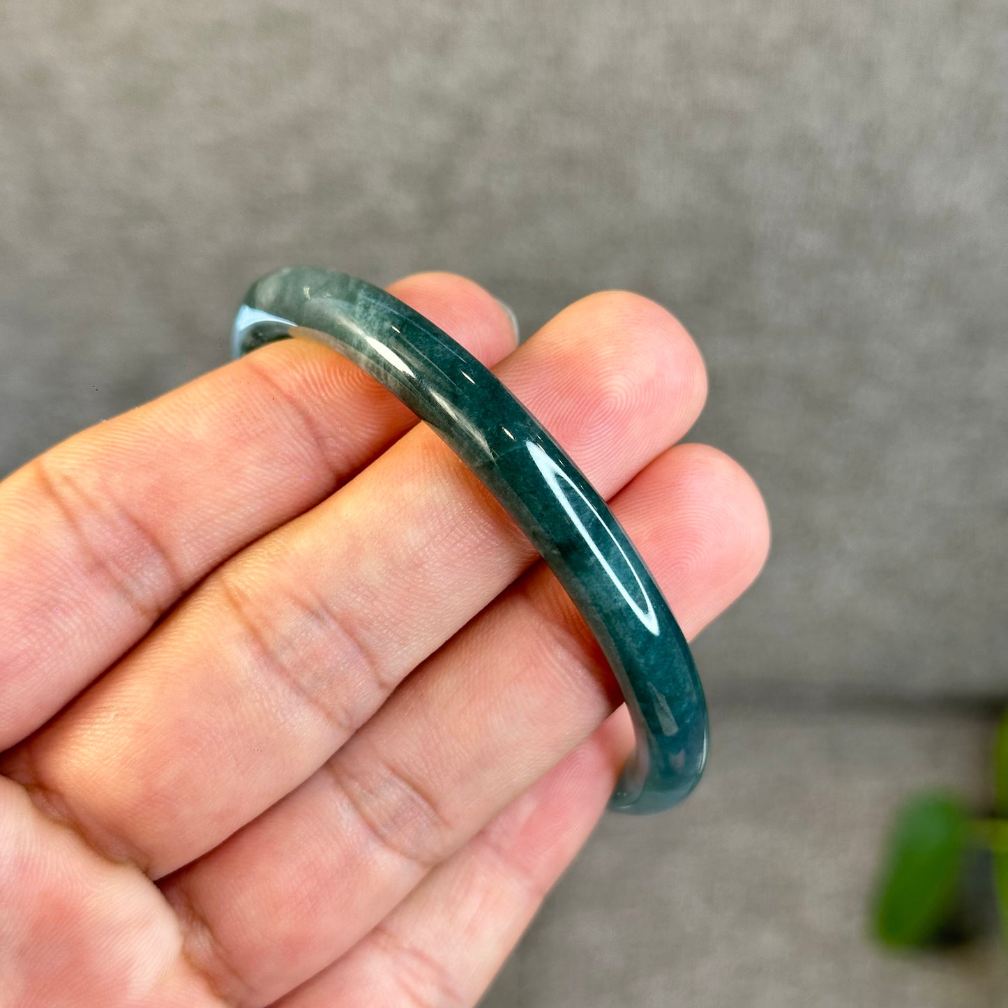 Water Green Semi-Translucent Natural Jadeite Jade Bangle Chopstick Style Size 54 mm