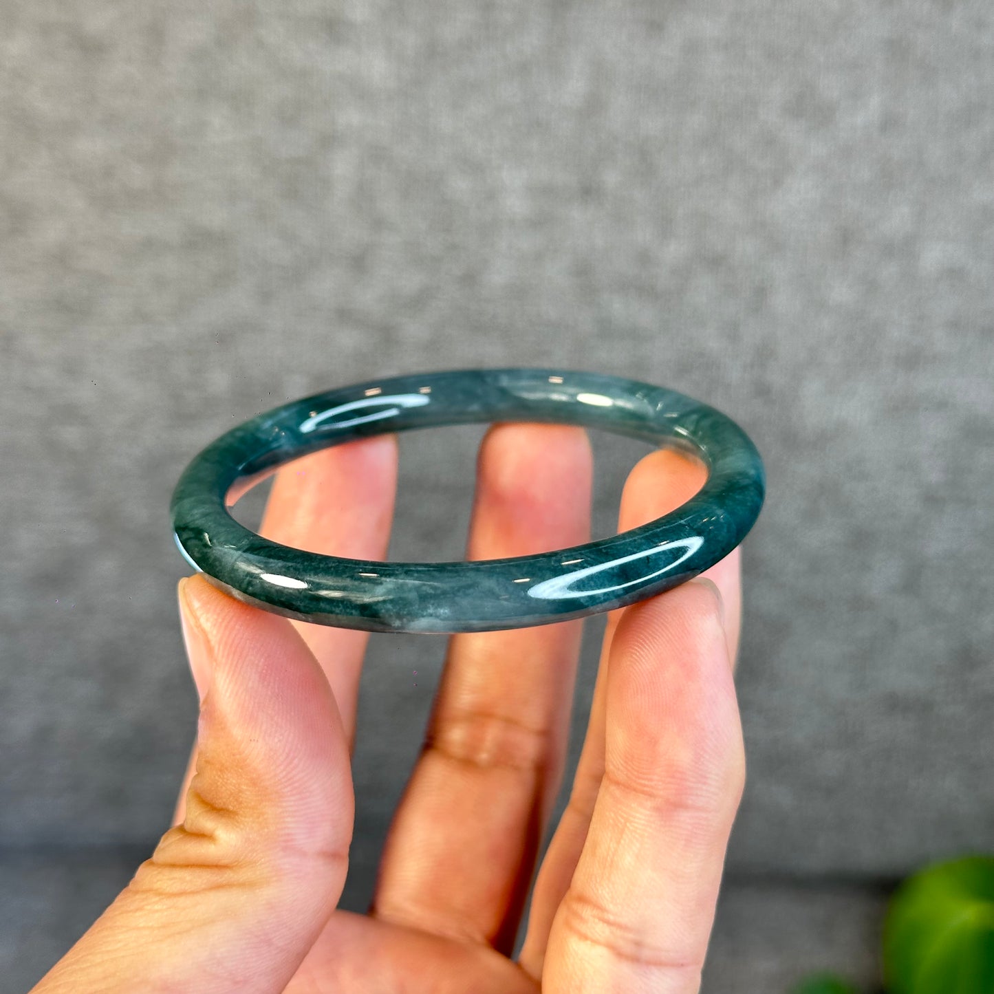 Water Green Semi-Translucent Natural Jadeite Jade Bangle Chopstick Style Size 54 mm