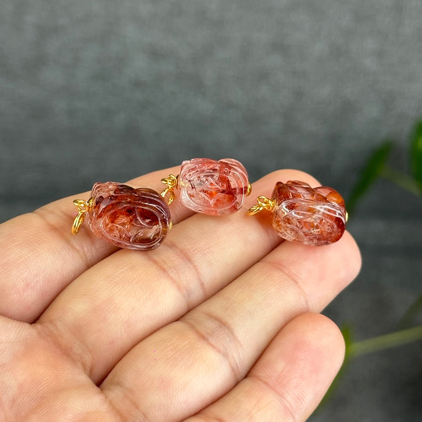 Natural Fire Quartz Pixiu Charm with Silver Gold Plated Clip