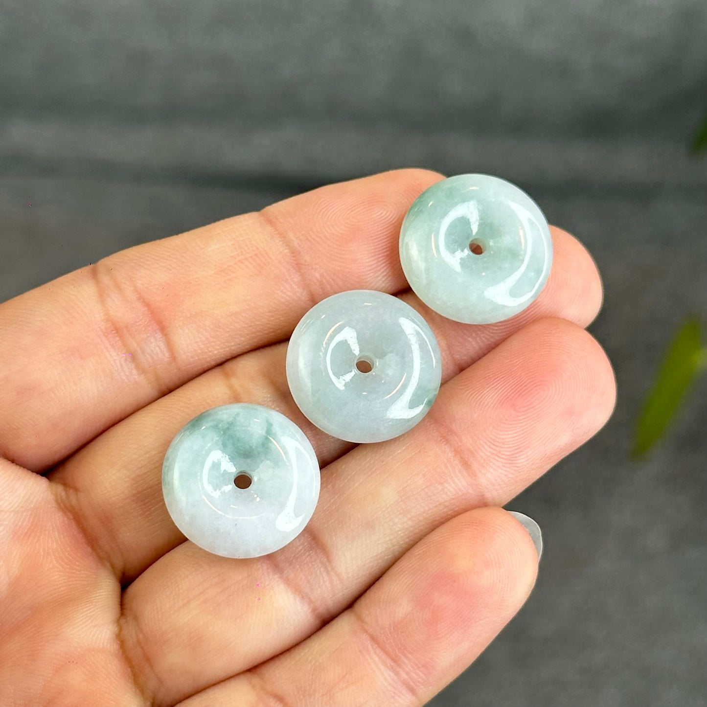 Natural Floating Moss Floral Green Jadeite Jade Donut Charm