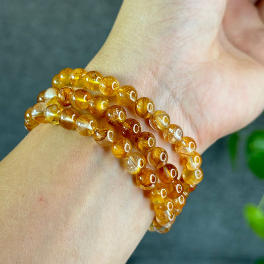 Natural Golden Healer Quartz Triple Wrap Bracelet Size 7.5 mm