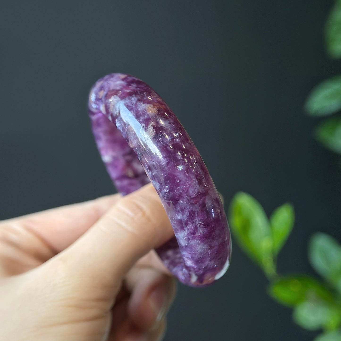 Natural Lepidolite Bangle Leaf Style Size 54 mm