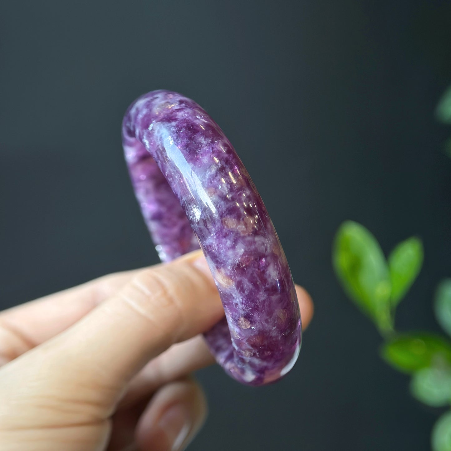 Natural Lepidolite Bangle Leaf Style Size 54 mm
