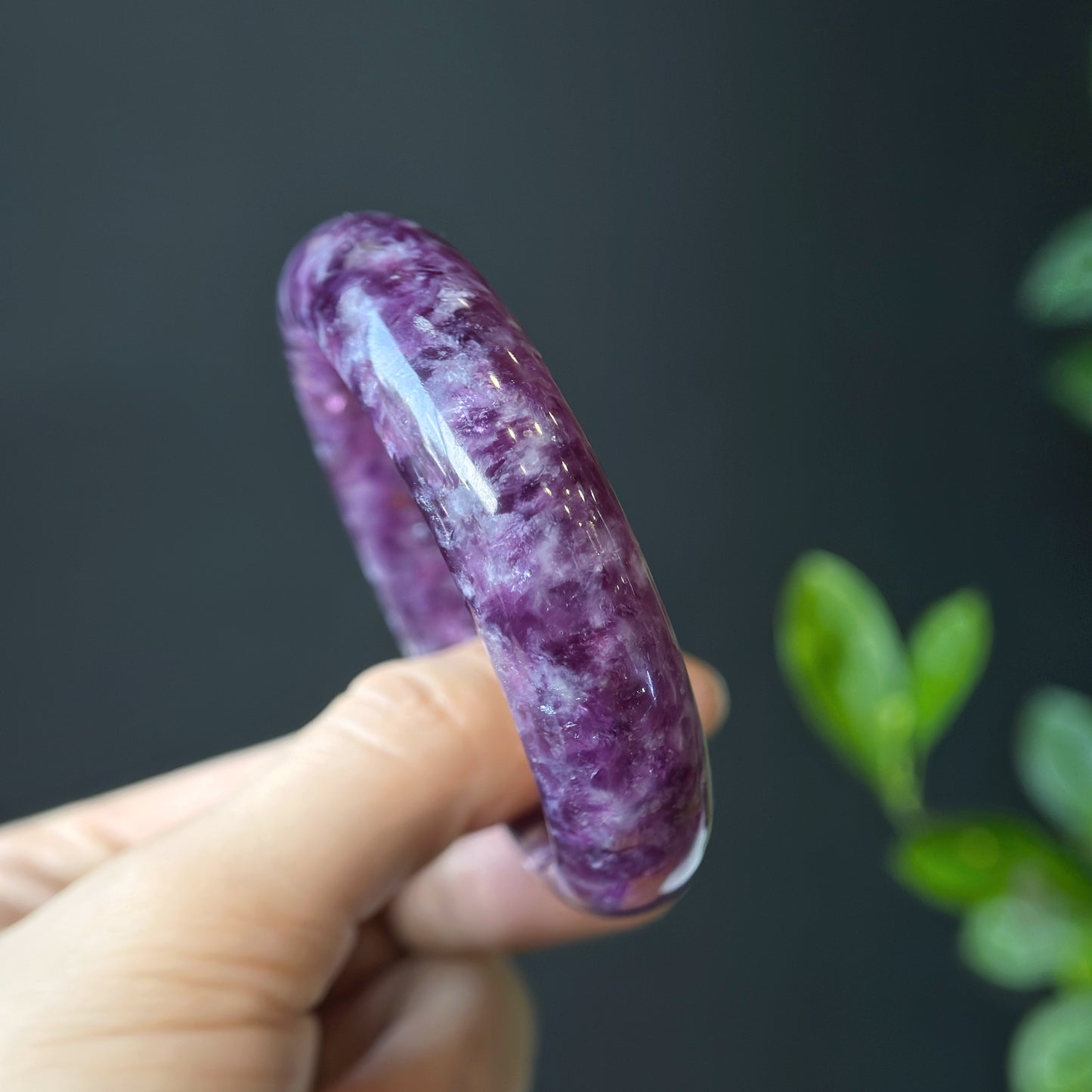 Natural Lepidolite Bangle Leaf Style Size 54 mm