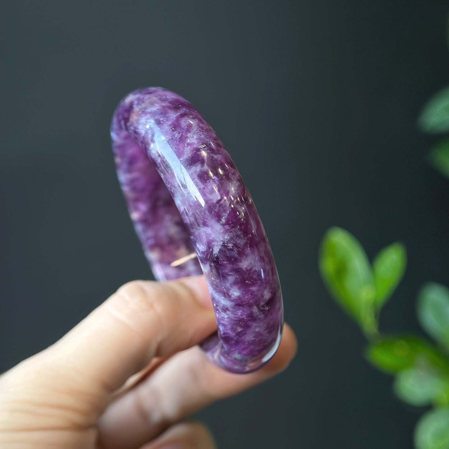Natural Lepidolite Bangle Leaf Style Size 54 mm