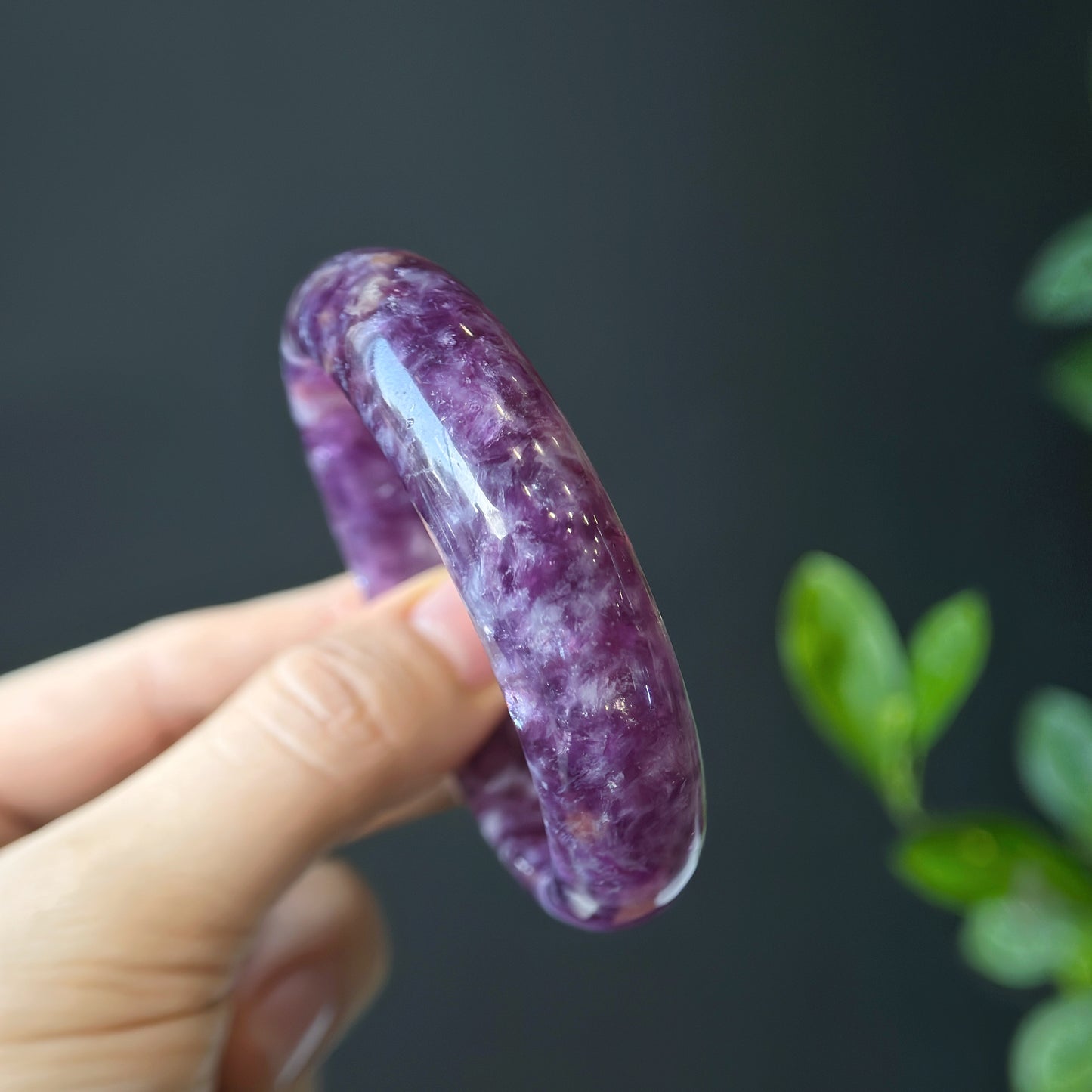 Natural Lepidolite Bangle Leaf Style Size 54 mm