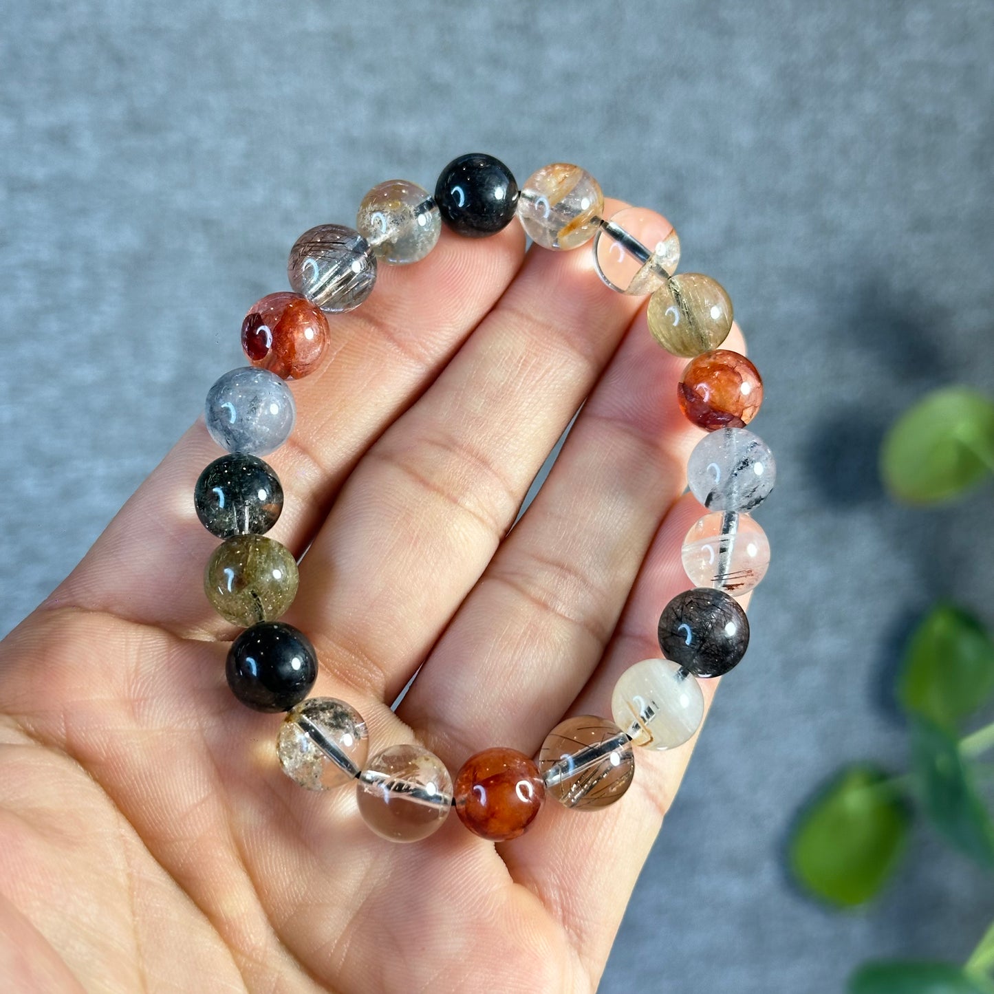 Tri Colour Natural Rutilated Quartz Bracelet Size 10.3 mm