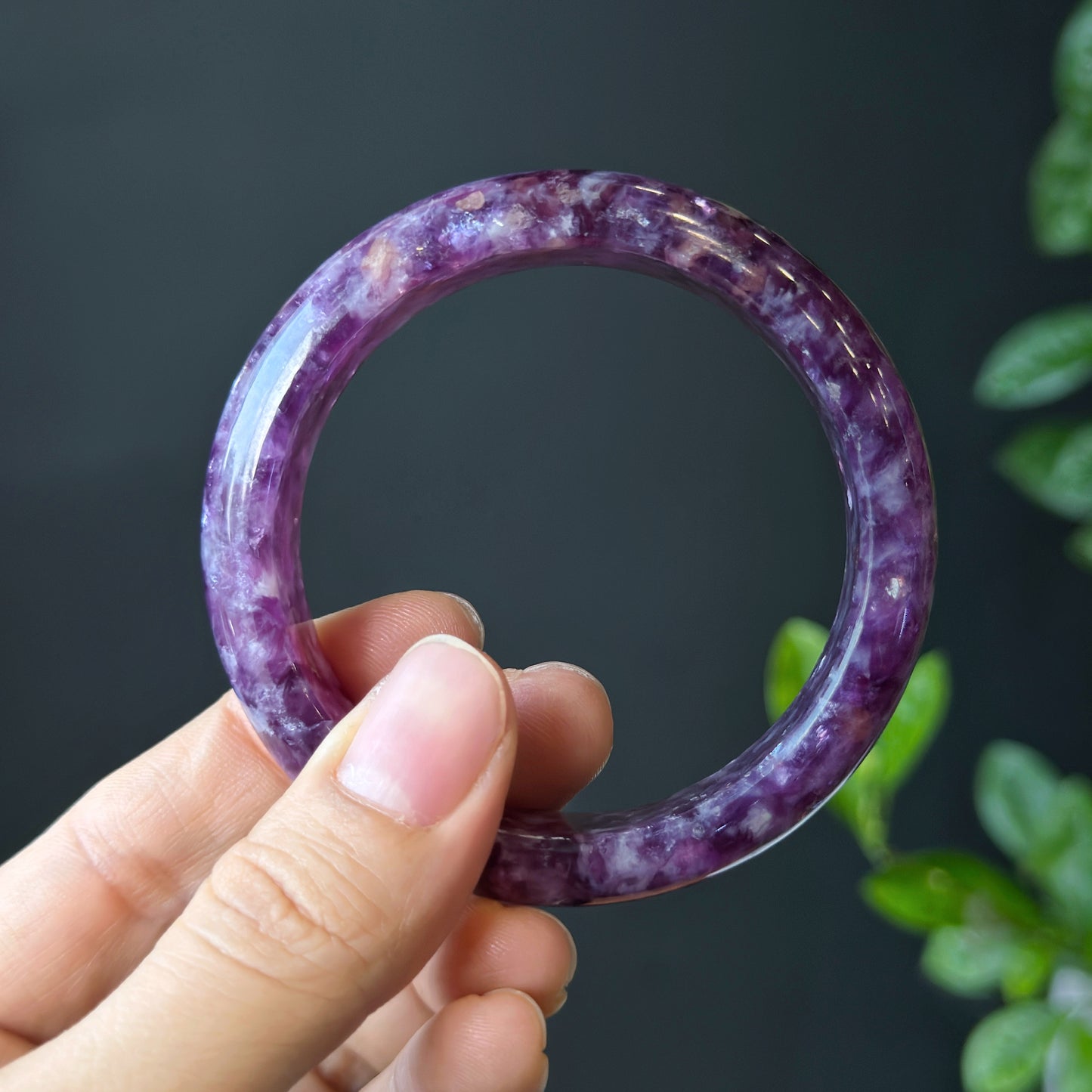Natural Lepidolite Bangle Leaf Style Size 54 mm