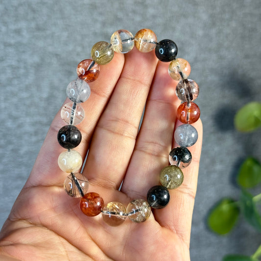 Tri Colour Natural Rutilated Quartz Bracelet Size 10.3 mm