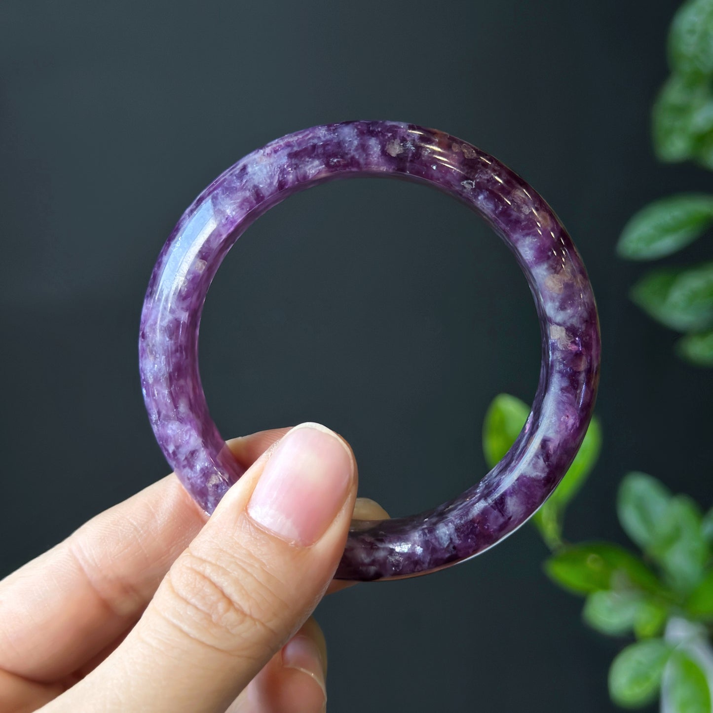 Natural Lepidolite Bangle Leaf Style Size 54 mm