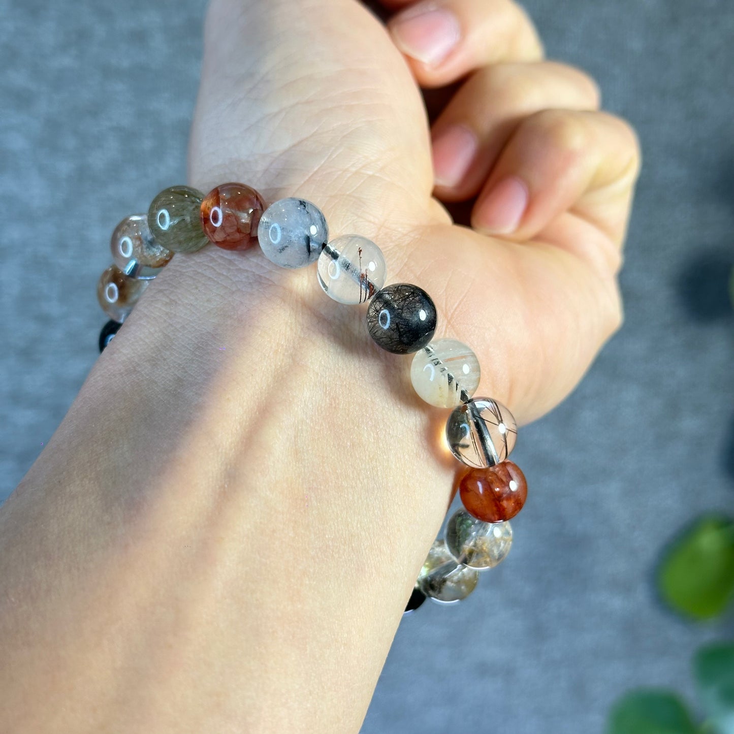 Tri Colour Natural Rutilated Quartz Bracelet Size 10.3 mm