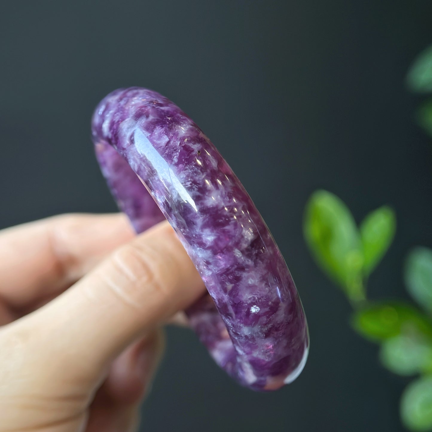 Natural Lepidolite Bangle Leaf Style Size 54 mm